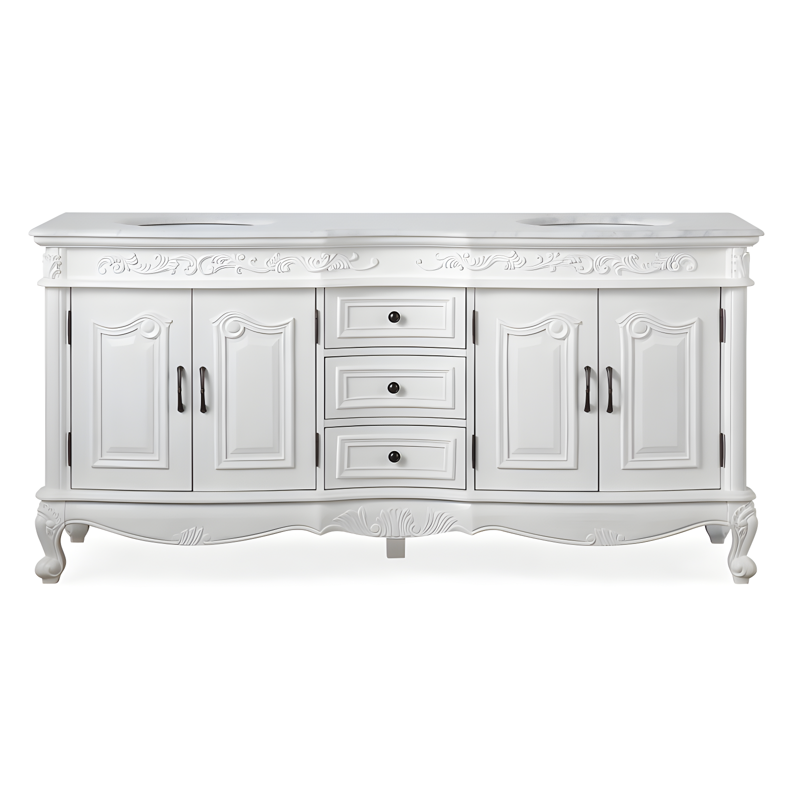 White Double Freestanding Bathroom Vanity with Carrara Marble Top