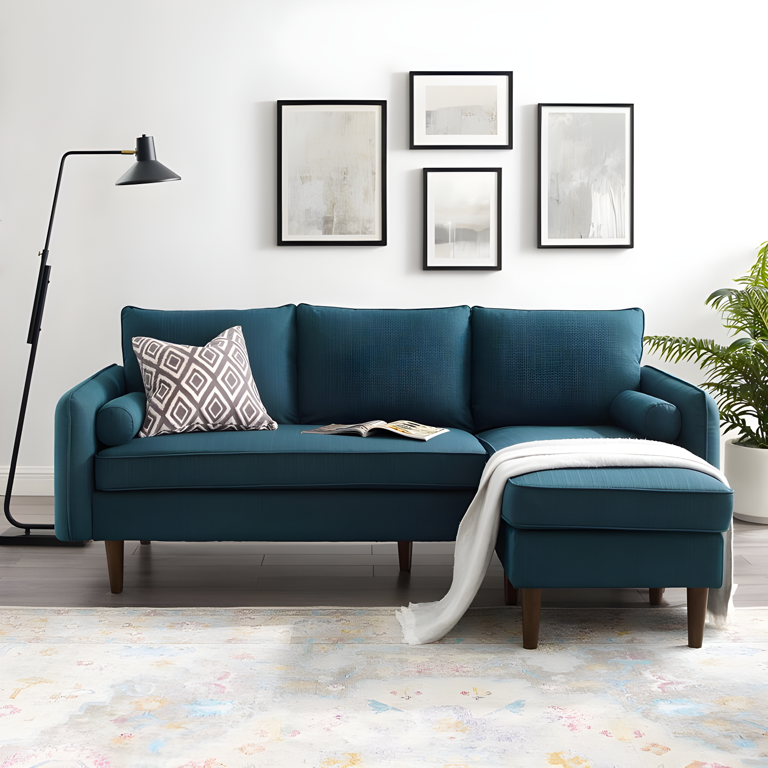 Azure 55'' Polyester Upholstered Sectional Sofa with Ottoman