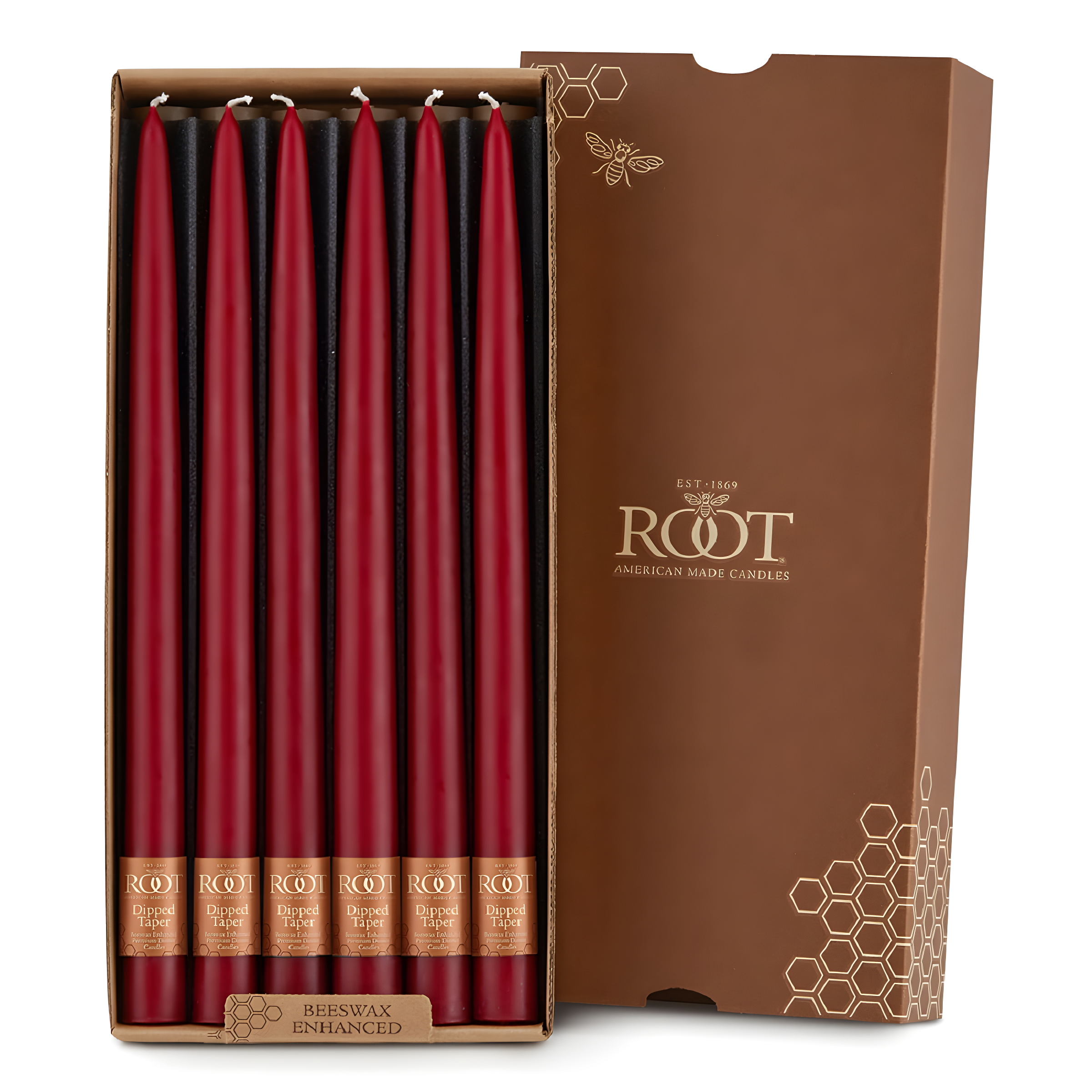 Garnet 12-Inch Beeswax Enhanced Taper Candle Set