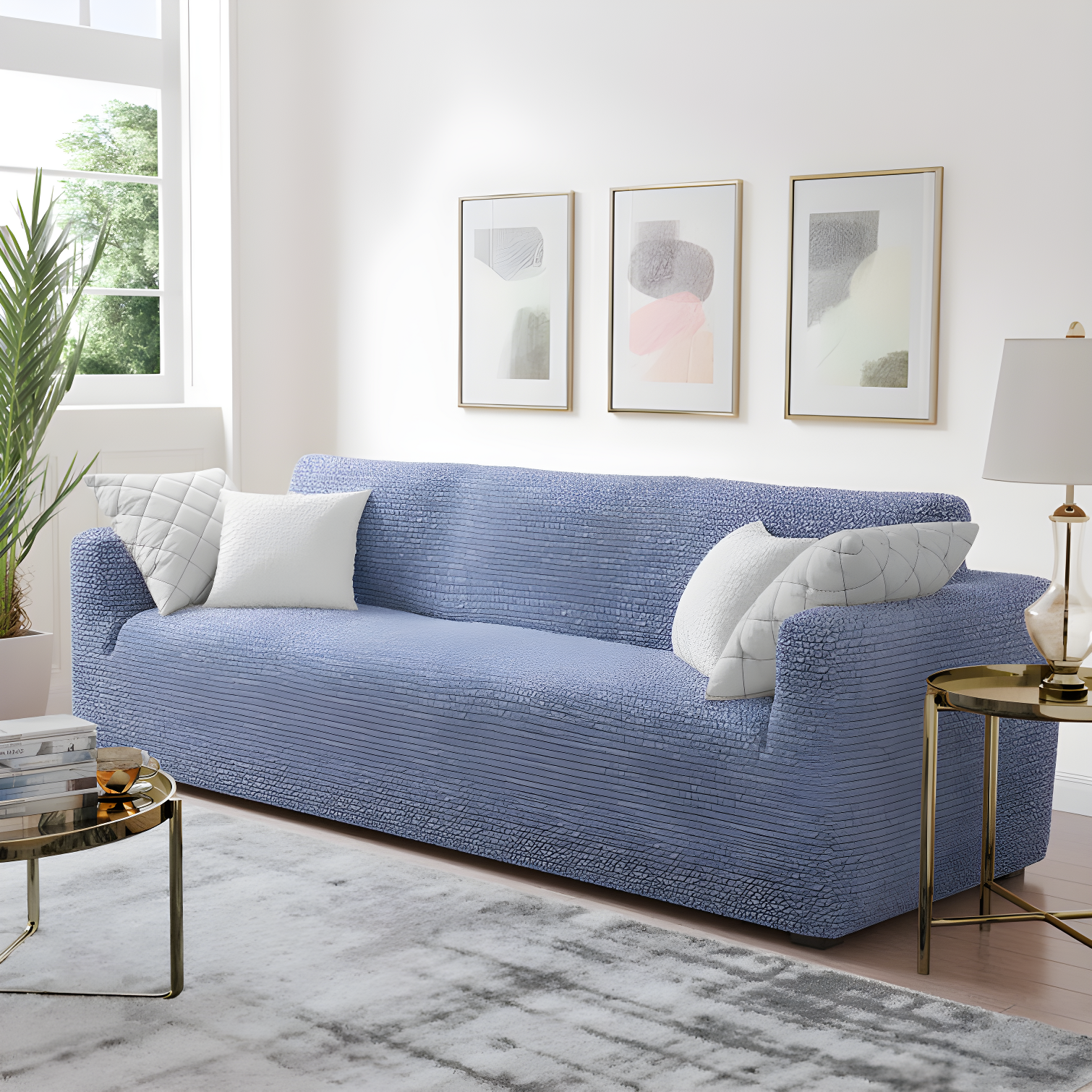 Blue Stretch Polyester Sofa Slipcover