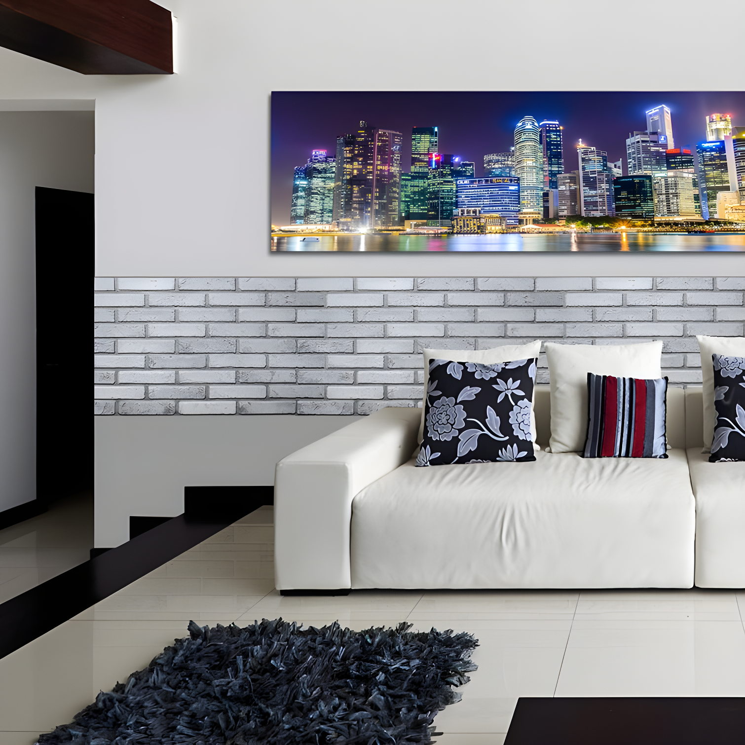 Off-White Gray Faux Brick 3D Textured PVC Wall Panel