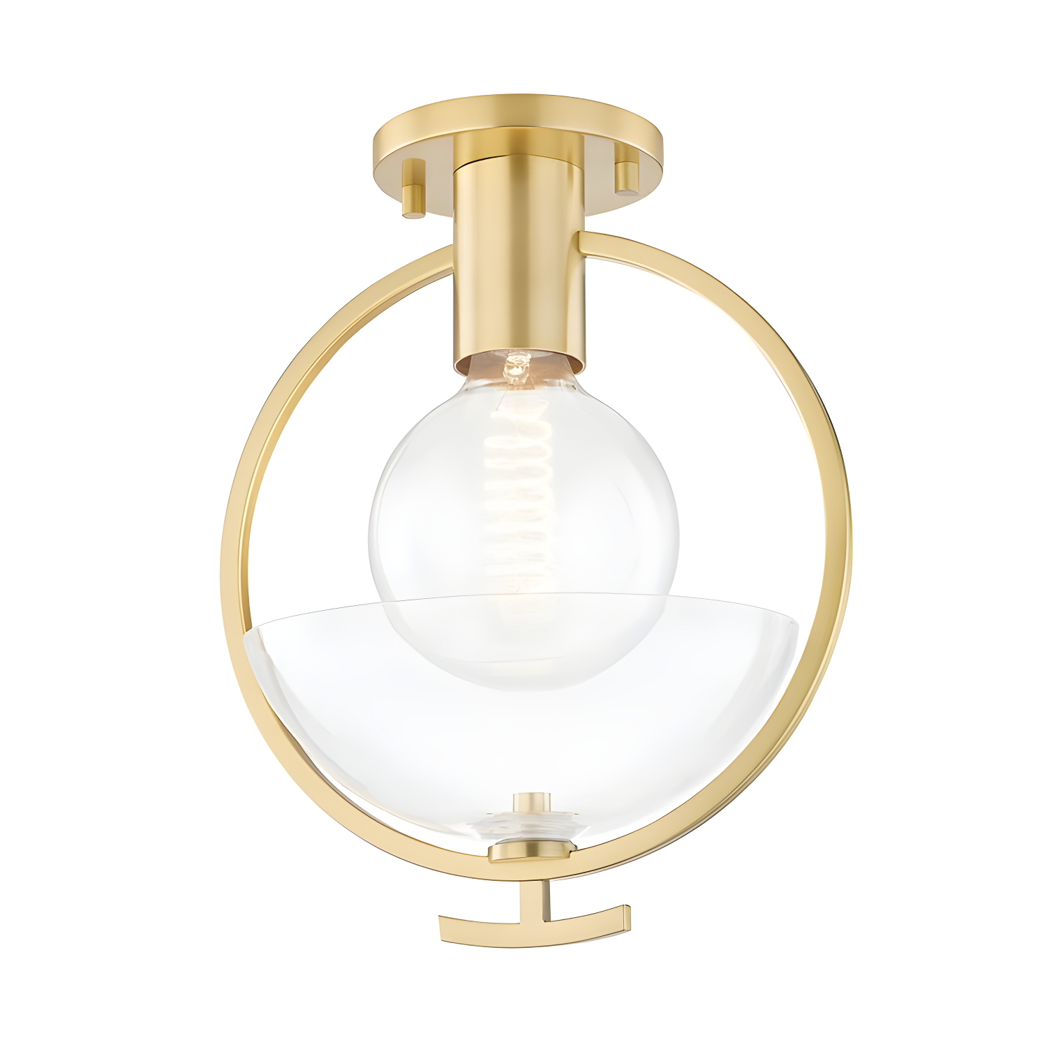 Ringo Aged Brass 1-Light Semi Flush with Clear Glass Bowl