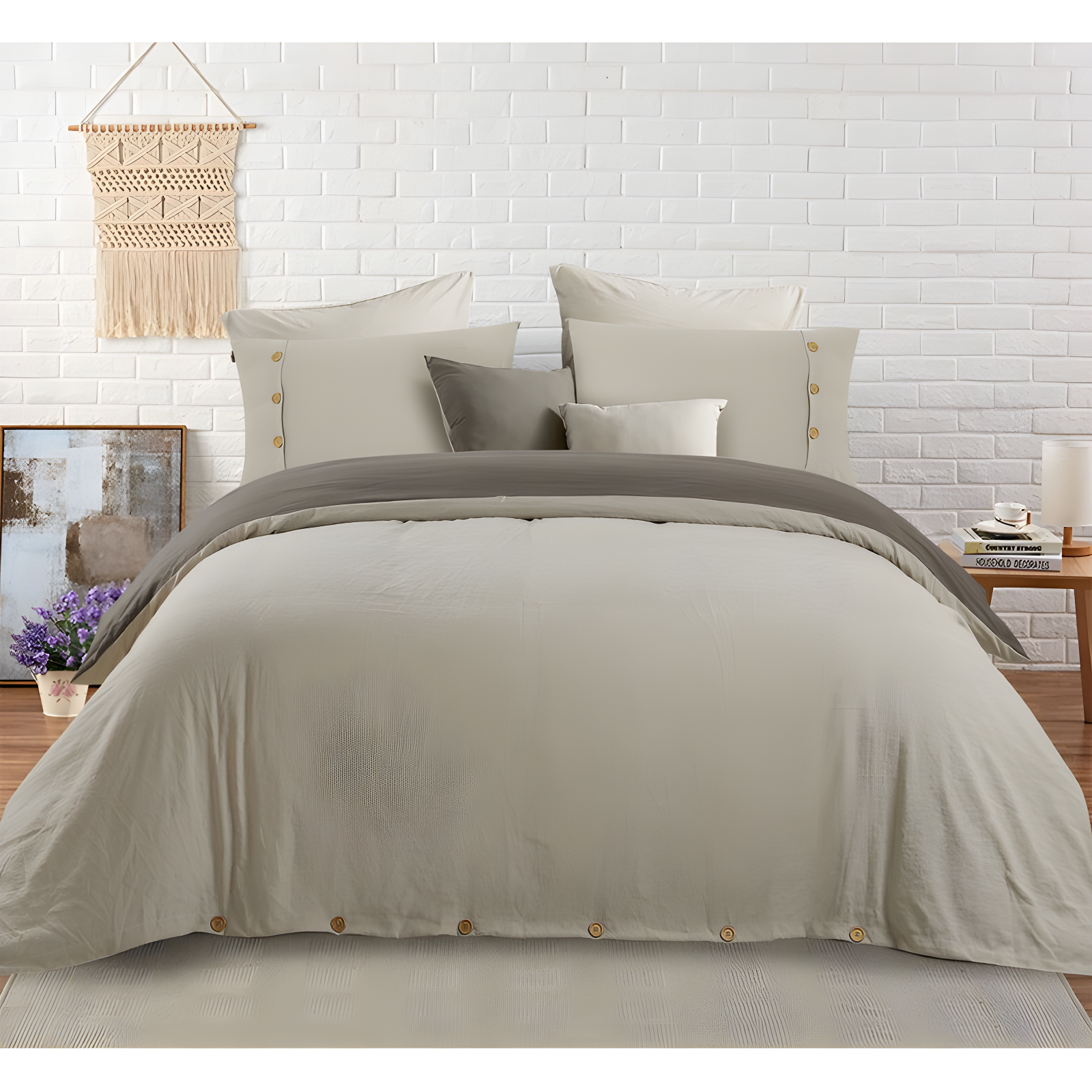 Khaki and Driftwood Twin/Twin XL Reversible Microfiber Duvet Cover Set