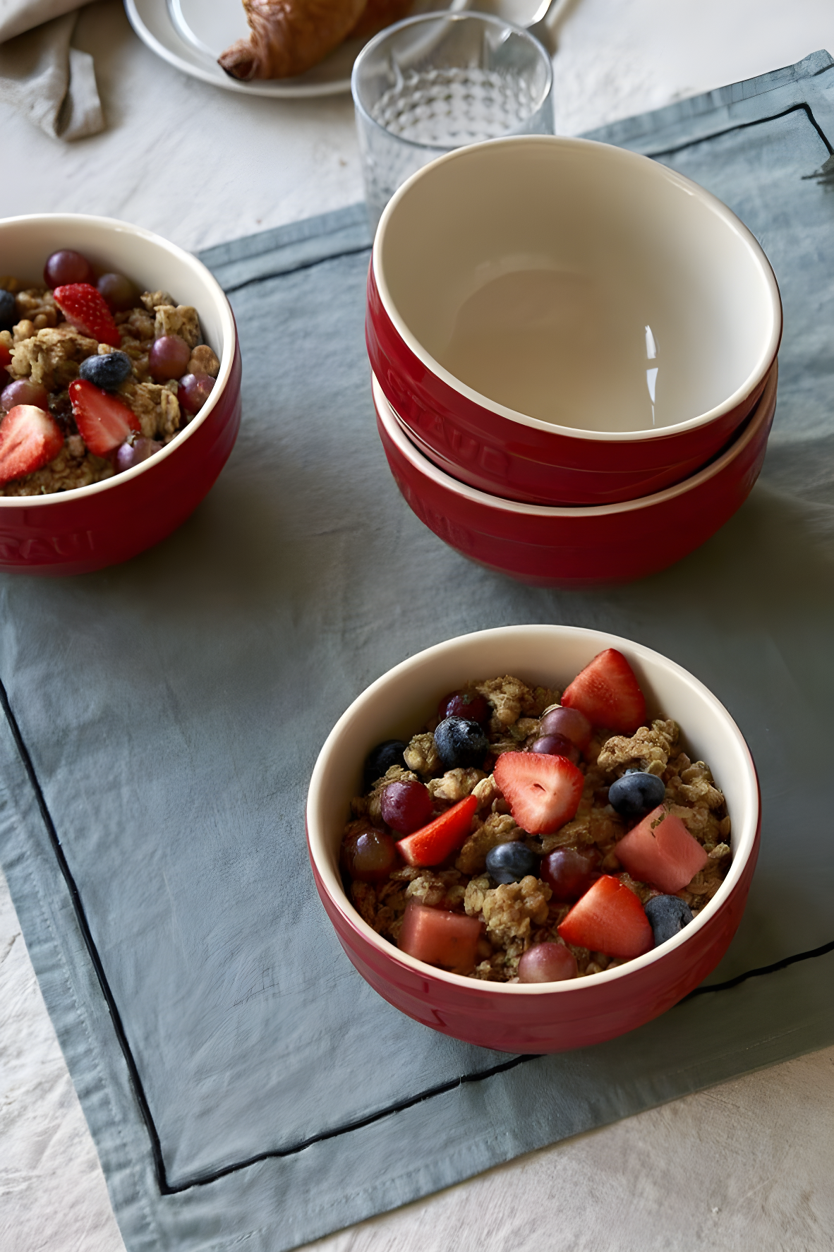 Cherry Red Ceramic Microwave Safe Universal Bowl Set