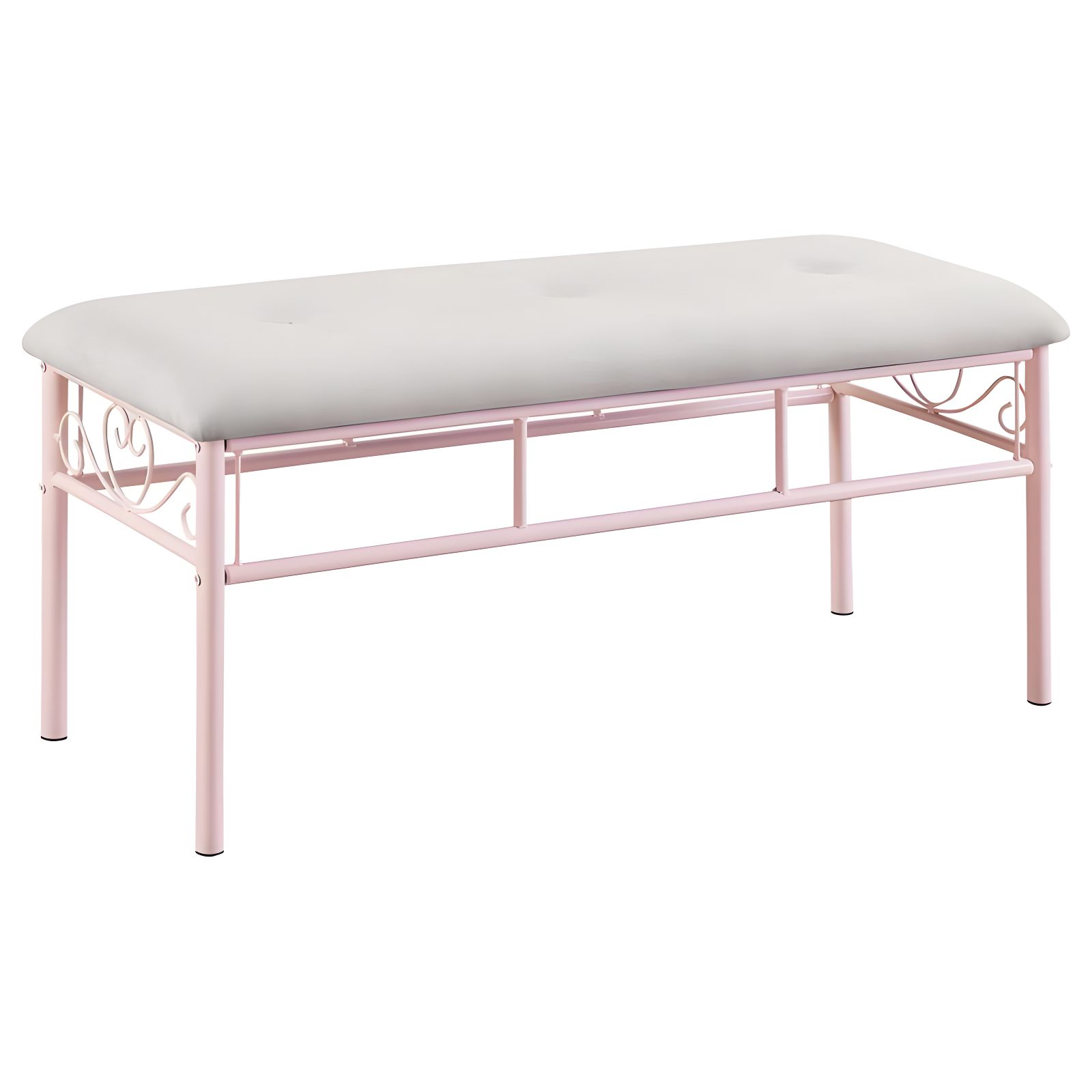 Massi Cream and Pink Tufted Upholstered Bench with Steel Frame