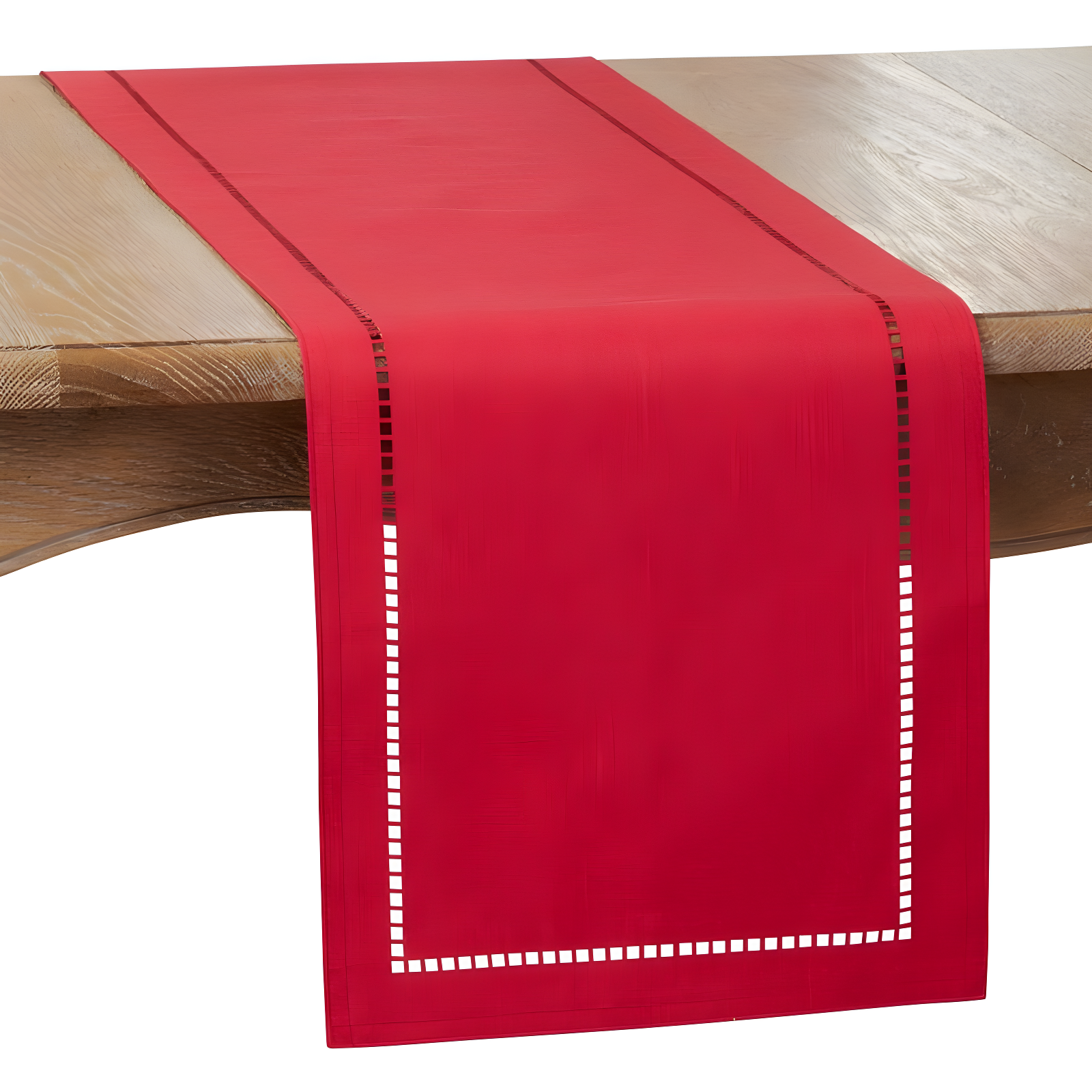 Red Polyester Laser-Cut Hemstitch Table Runner