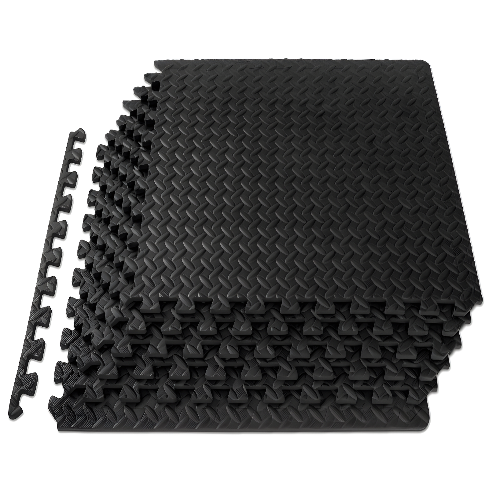 Black EVA Foam Interlocking Exercise Puzzle Mat, 24" x 24" x ½" Tiles