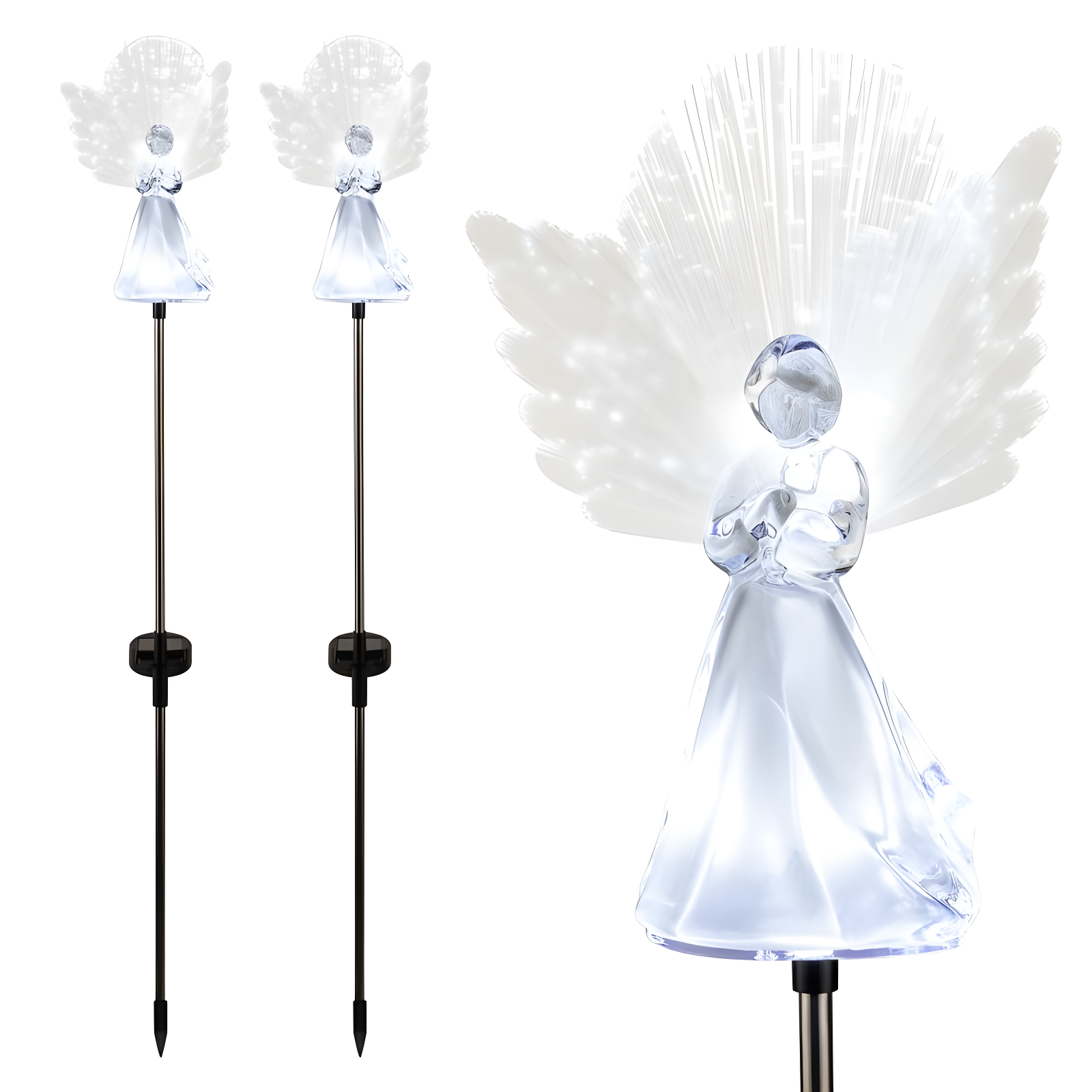 37" White LED Solar Angel Lawn Decoration Set