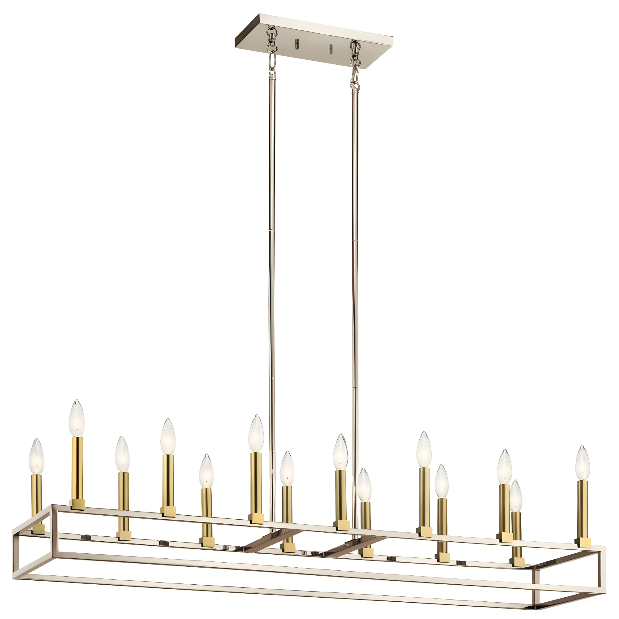 Polished Nickel 14-Light Linear Chandelier with Steel Frame