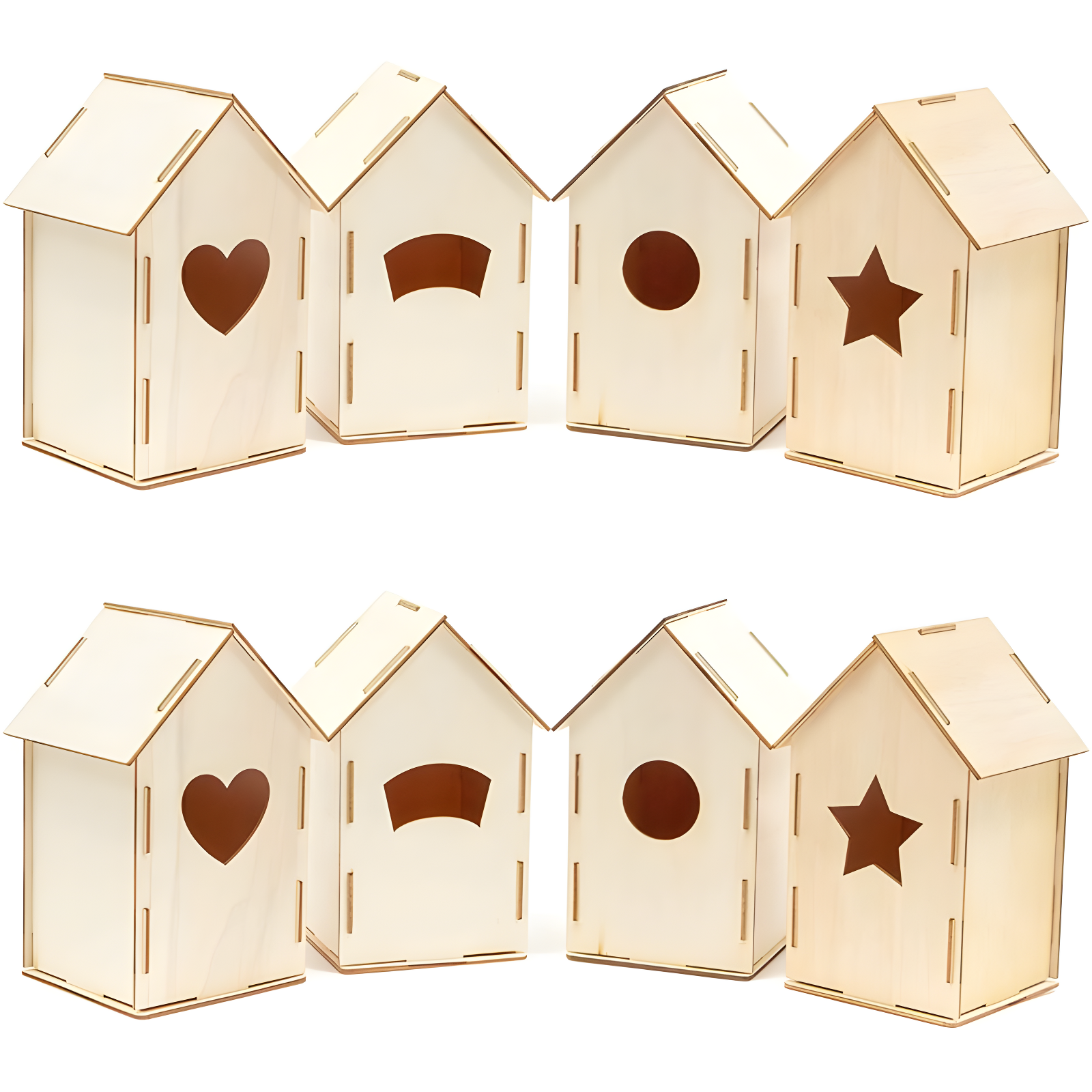 Mini Unfinished Natural Wood Birdhouses for DIY Crafts, Set of 8