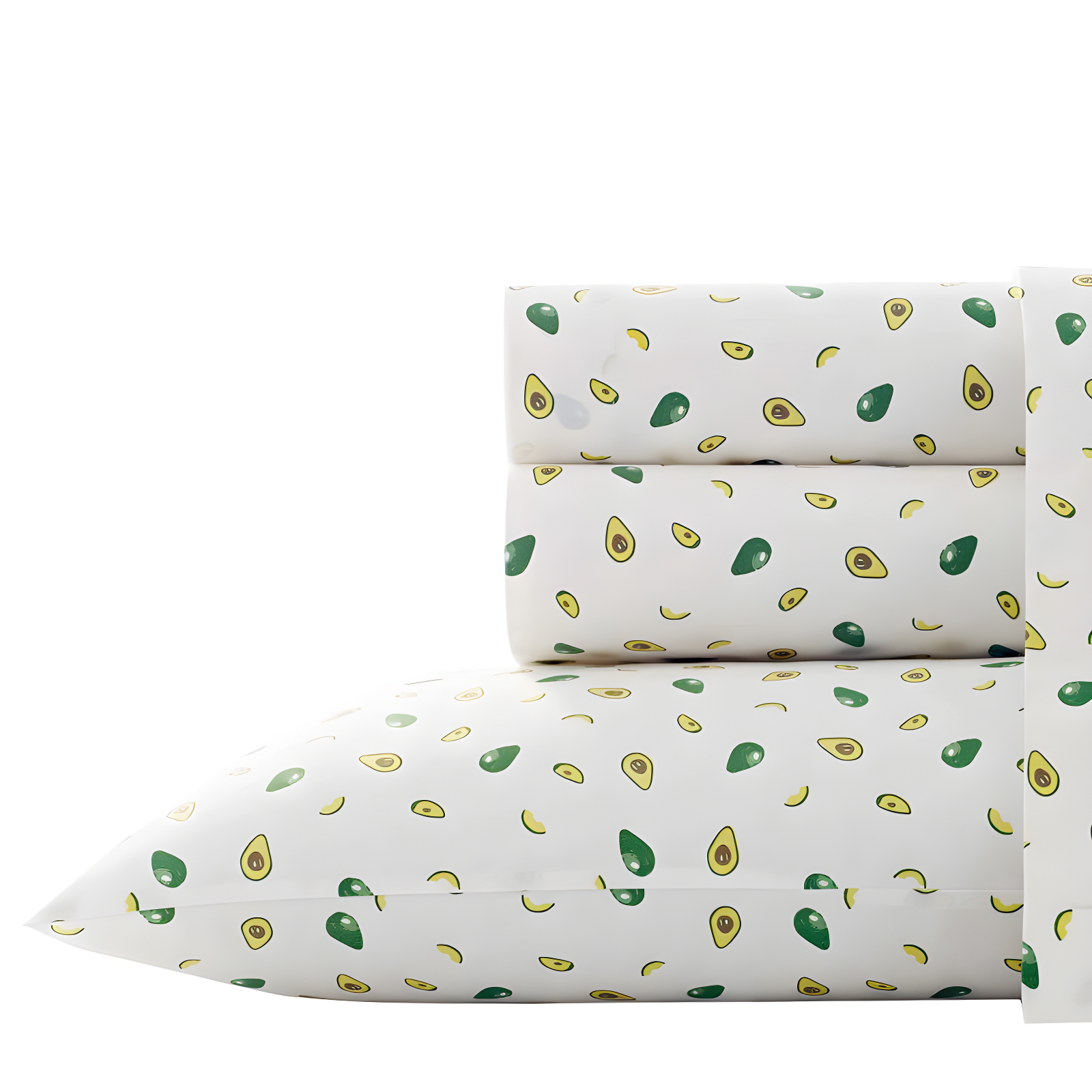 Avocado Print White and Green Percale Cotton Queen Sheet Set