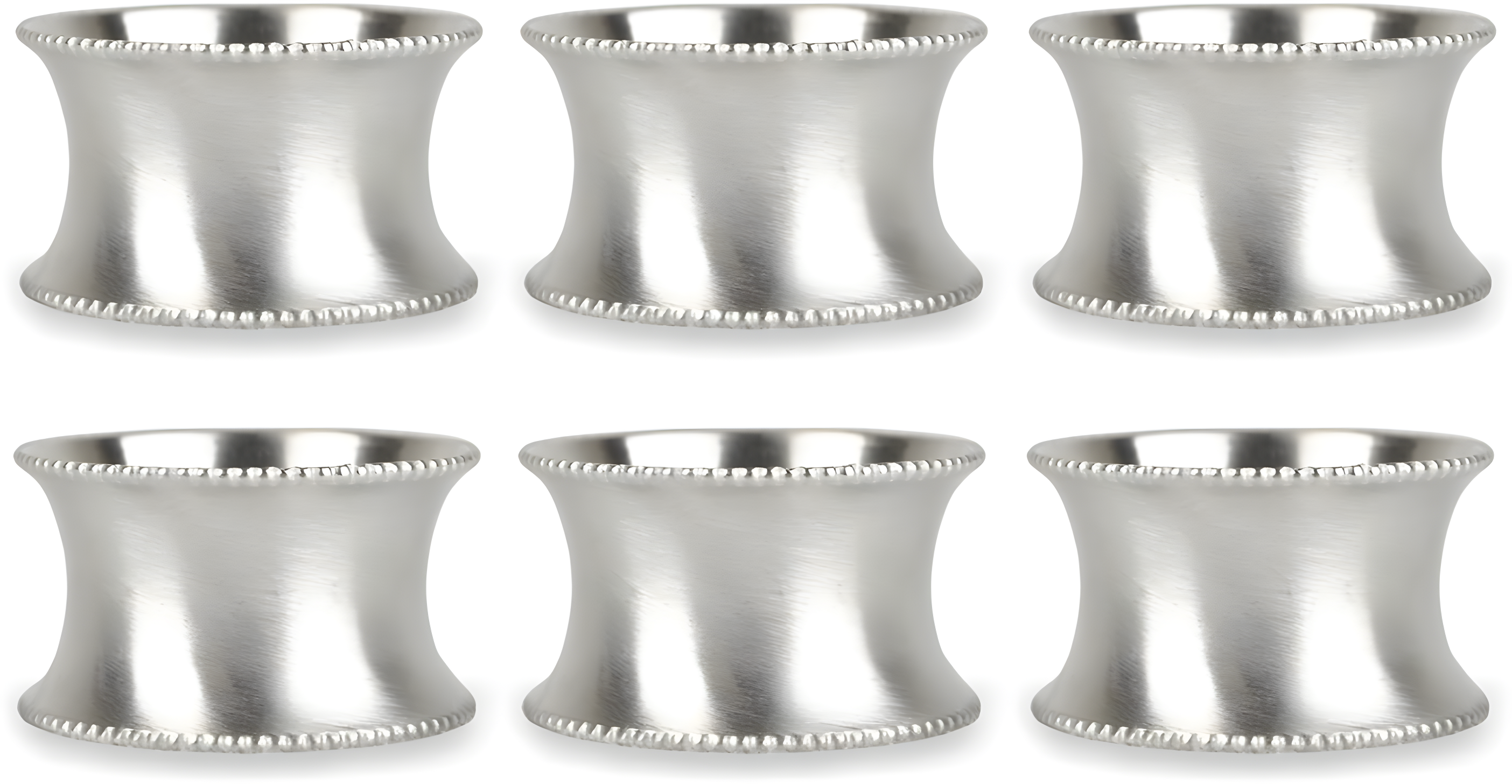 Silver Beaded Napkin Ring Set, 1.8 Inch, 6 Count