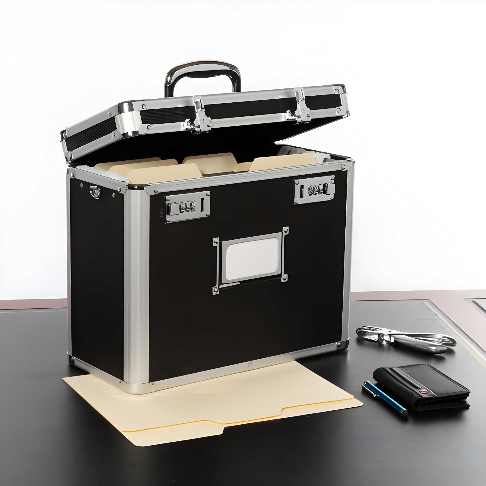 Black Aluminum Portable Locking File Organizer Box