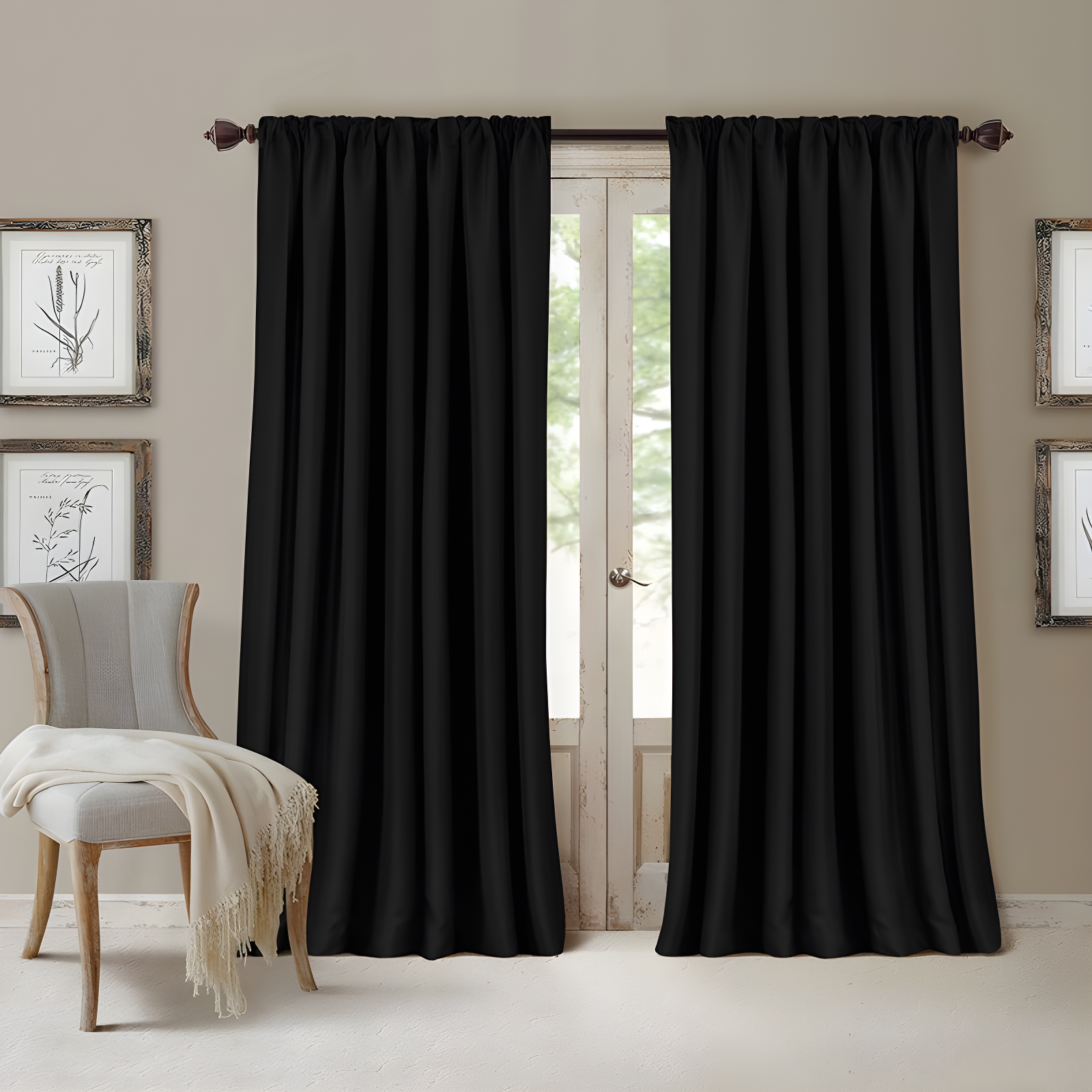 Black Faux Silk Blackout Drape Panel 52" x 108"