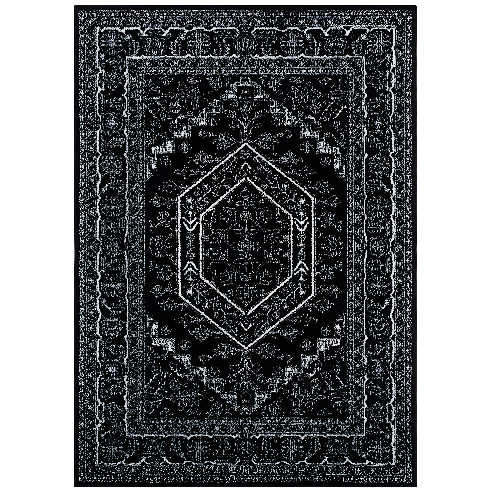 Adirondack Black and Ivory Rectangular Area Rug