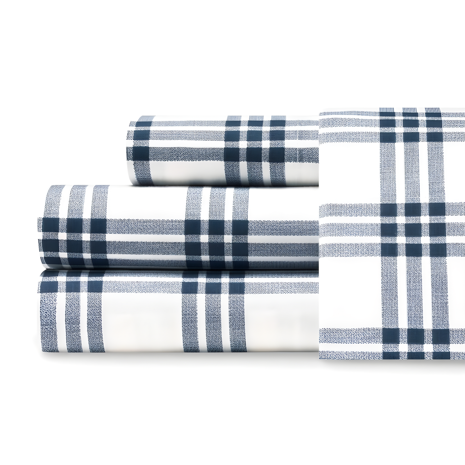 Navy and White Plaid Cotton Percale Queen Sheet Set