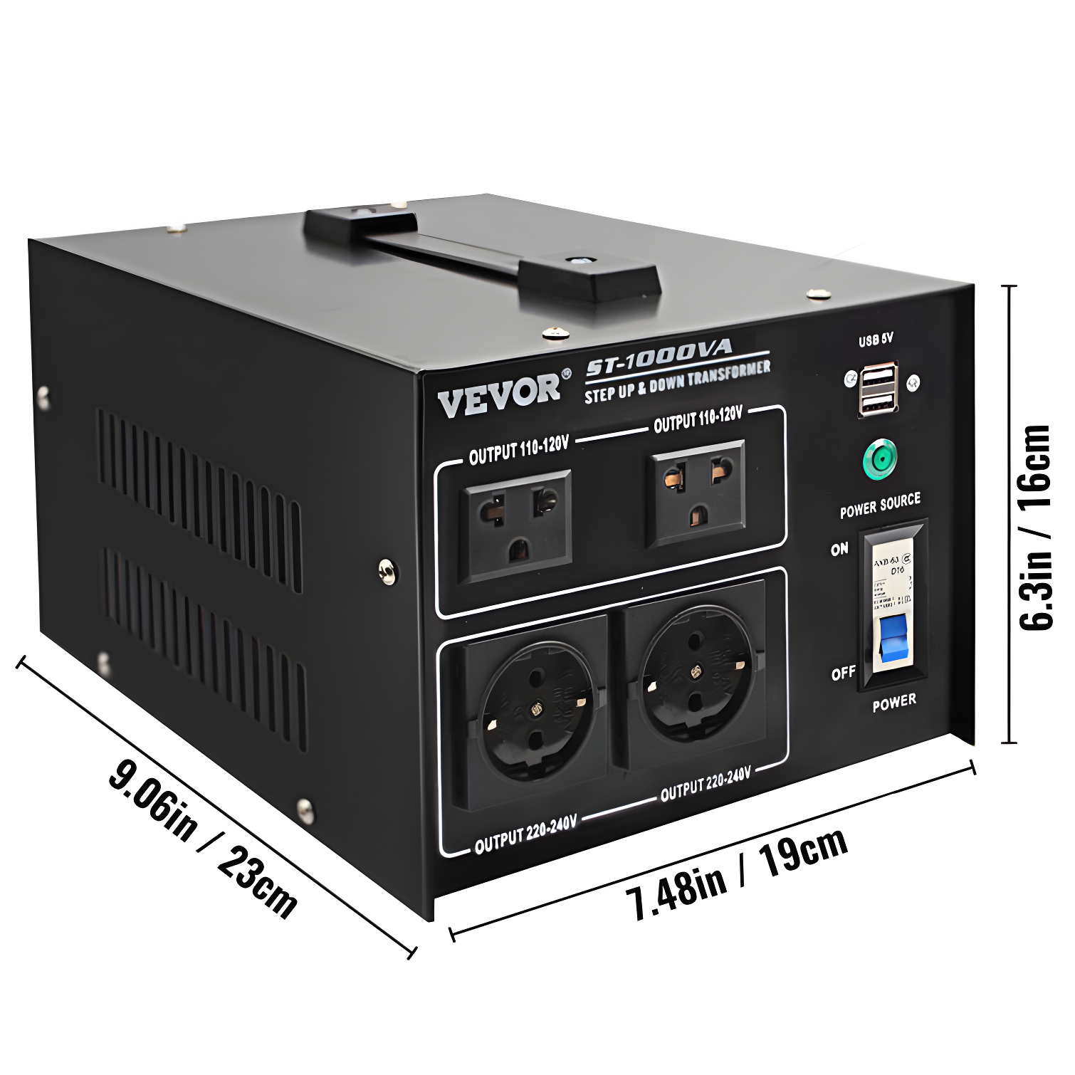 VEVOR 1000W Black Metal Step Up/Down Voltage Converter Transformer