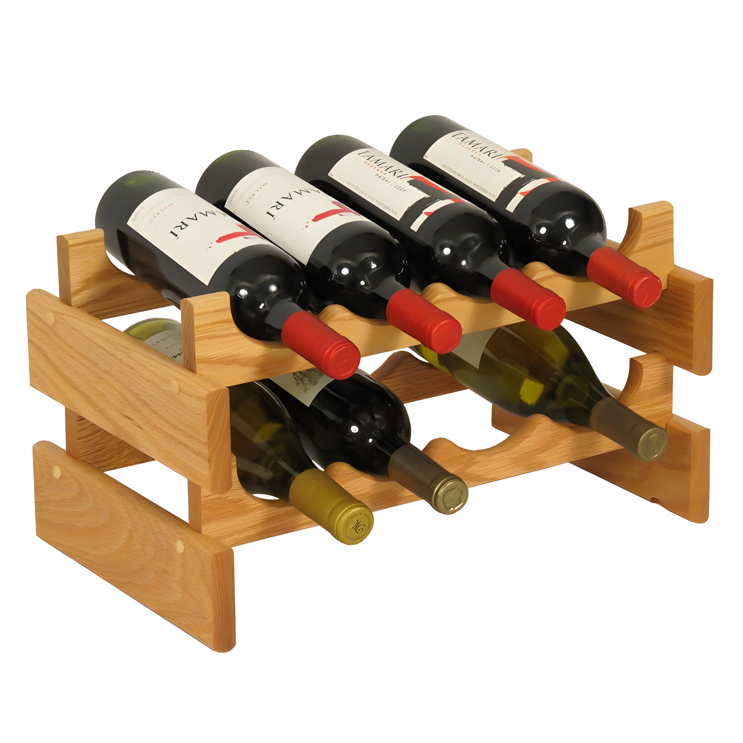 Light Oak 8-Bottle Solid Wood Tabletop Wine Rack