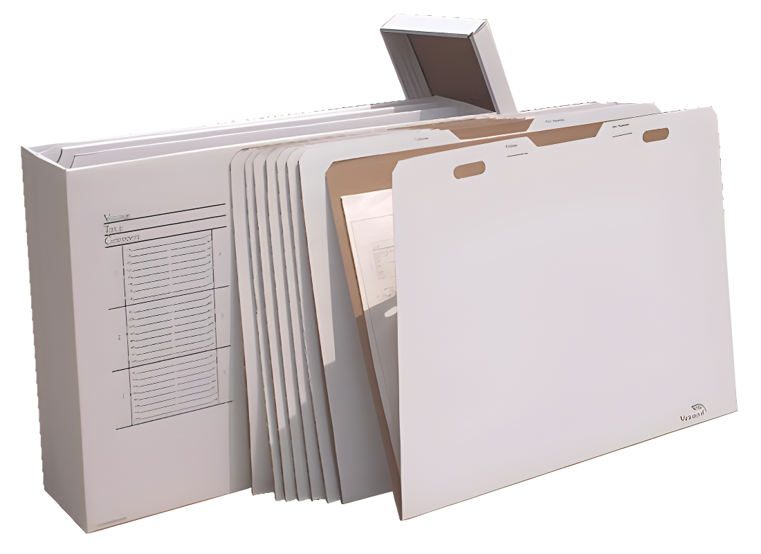 White Corrugated Cardboard Vertical Flat File Box with Folders