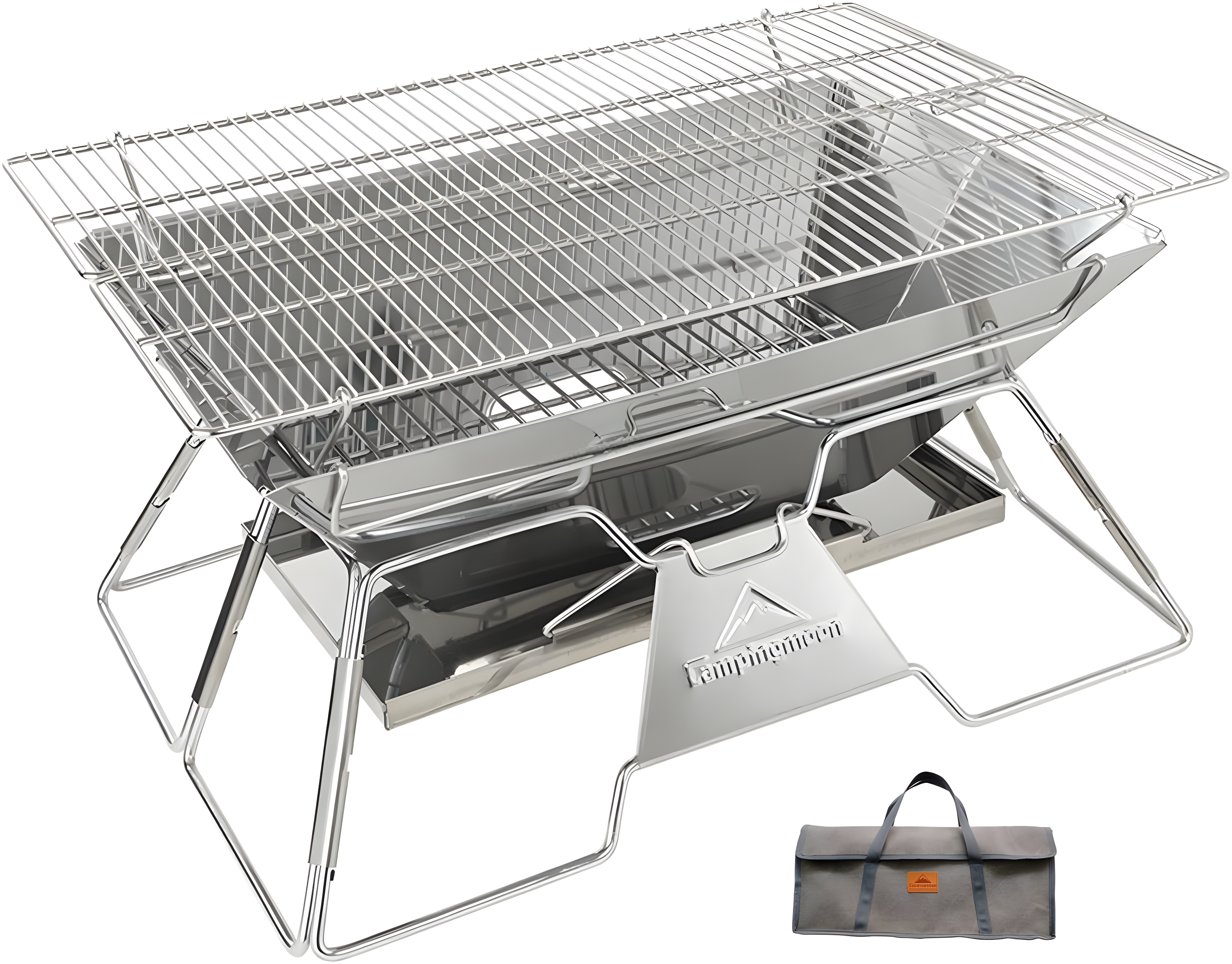 Portable Stainless Steel Charcoal Camping Grill with Carrying Bag