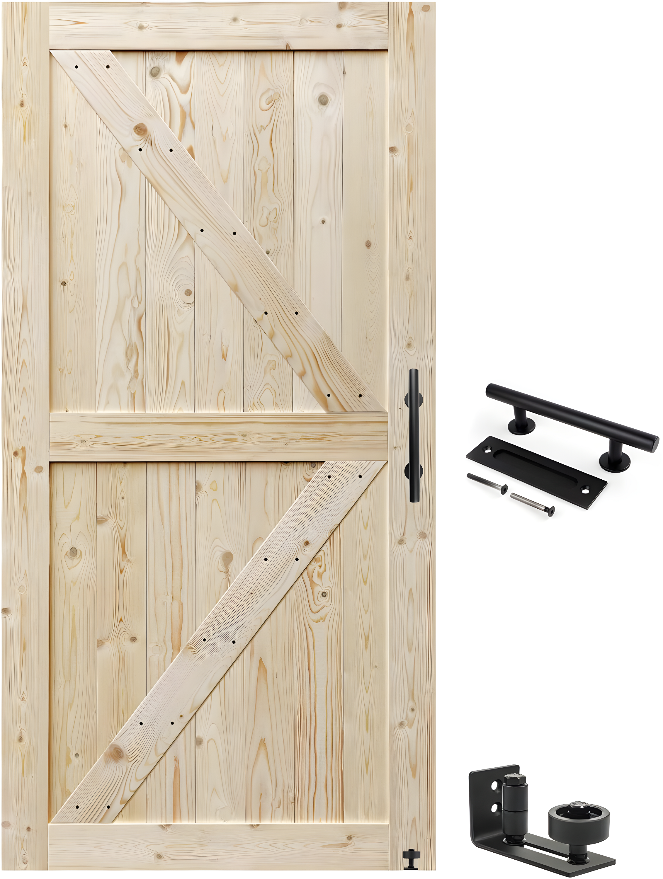 Unfinished Solid Spruce Paneled Barn Door with Sliding Hardware