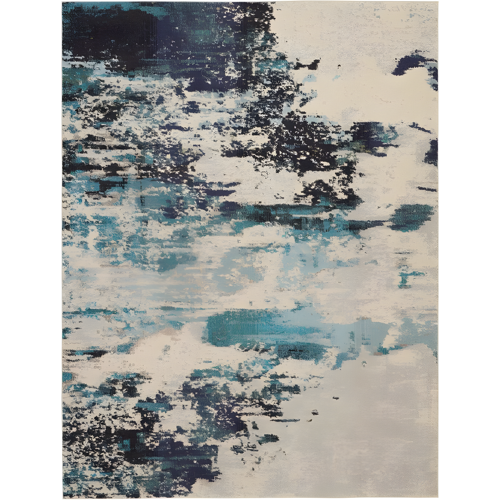 Reversible 5' x 7' Blue Abstract Synthetic Stain-Resistant Rug