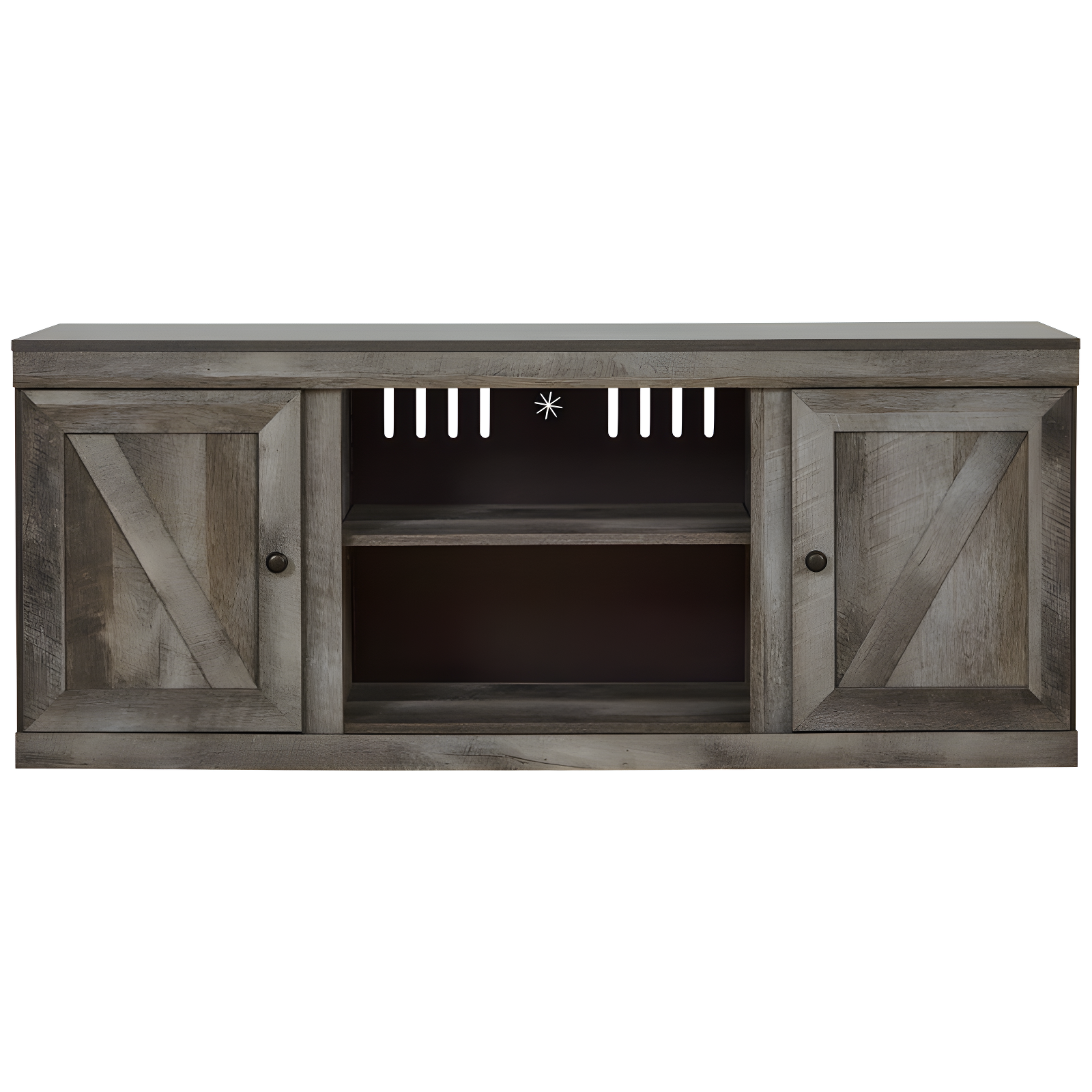 Gray 60" Transitional TV Stand with Fireplace Cabinet