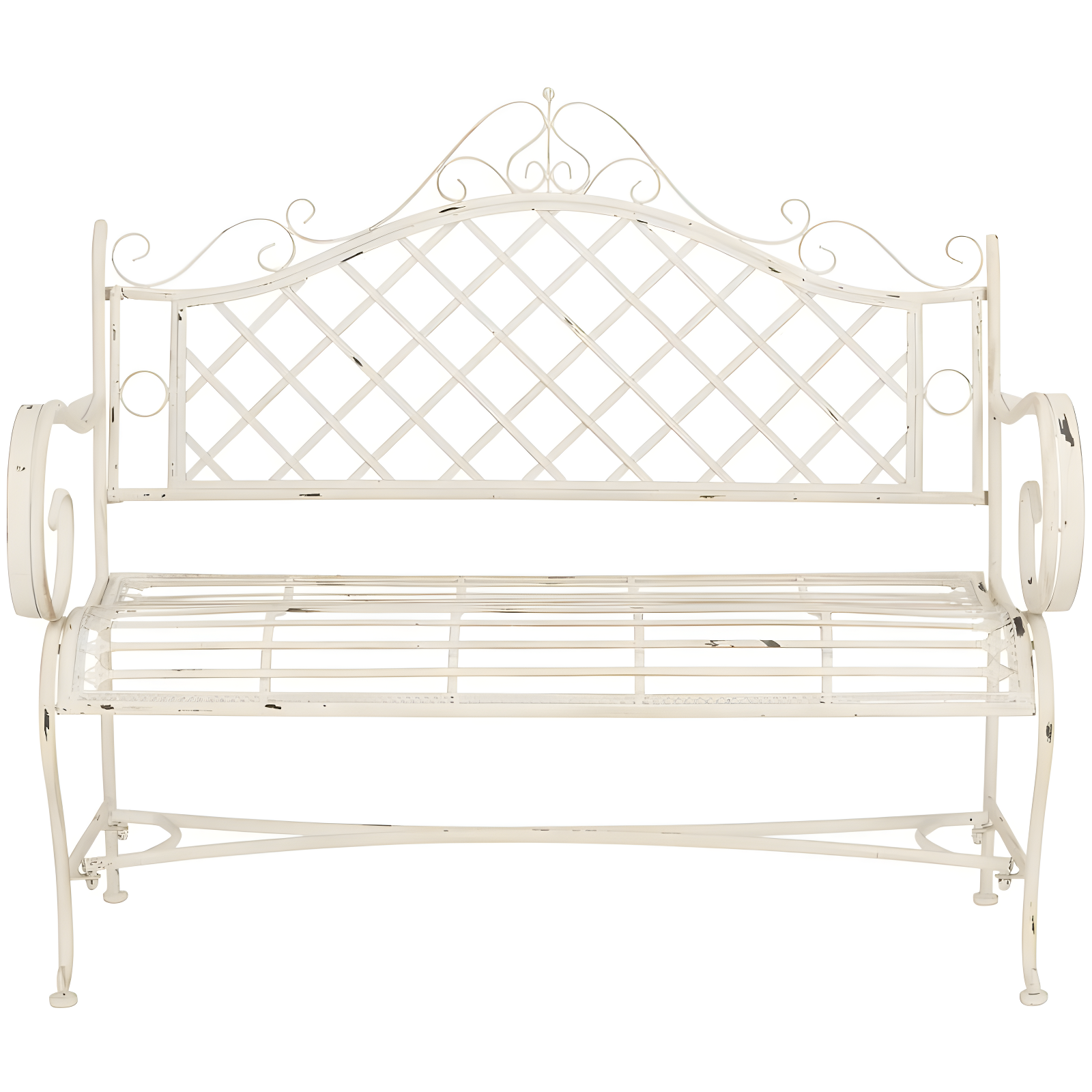 Charming Place de Vosges 46" Antique White Wrought Iron Garden Bench