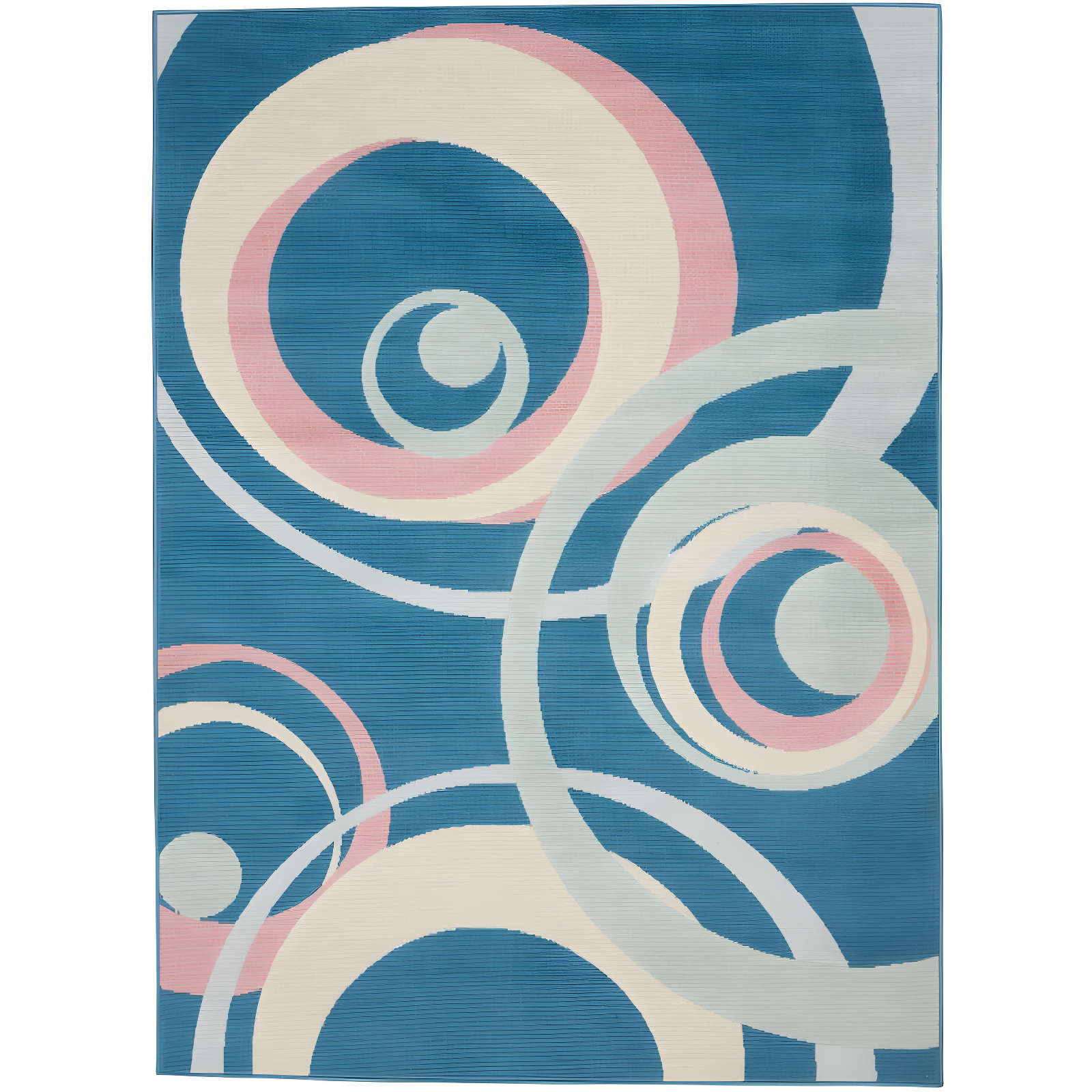 Retro Blue Multi Concentric Ring 6' x 9' Synthetic Area Rug