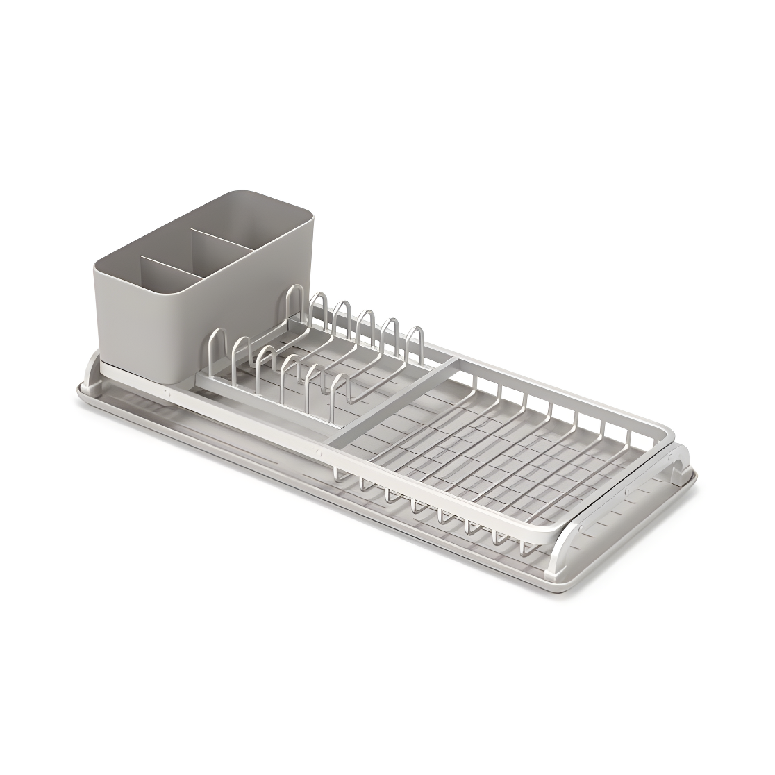 Mid Gray Aluminum Dish Drying Rack with Utensil Cup