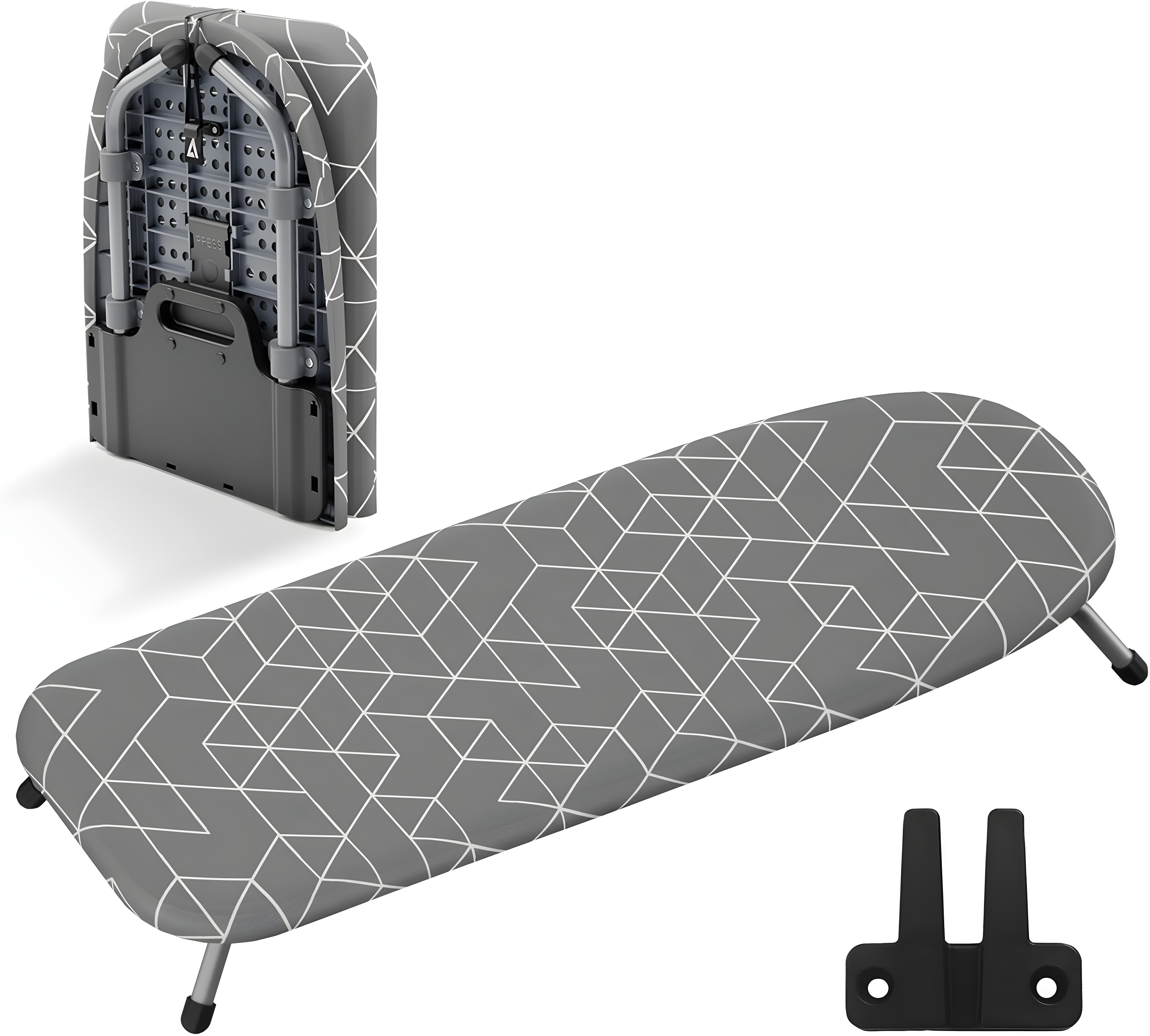 Gray Geometric Foldable Tabletop Ironing Board with Wall Mount