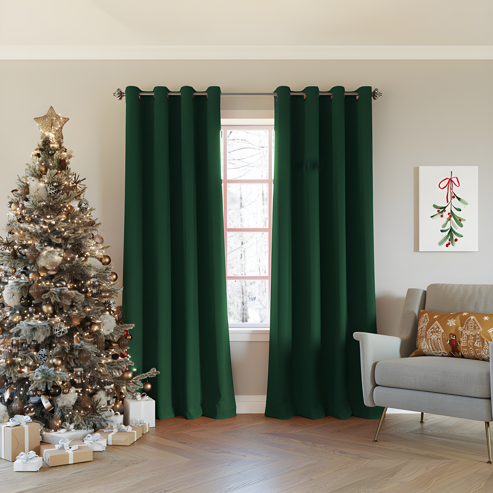 Holiday Green Polyester Blackout Grommet Curtain Panel 52" x 63"