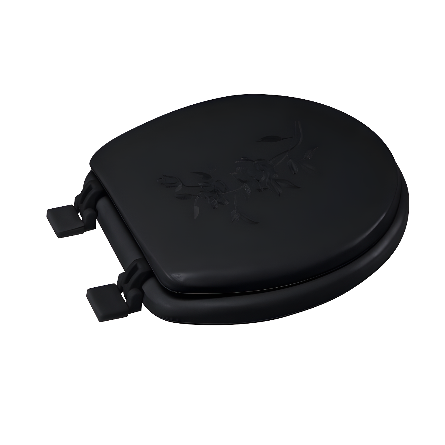 Black Soft Vinyl Round Toilet Seat with Decorative Lid