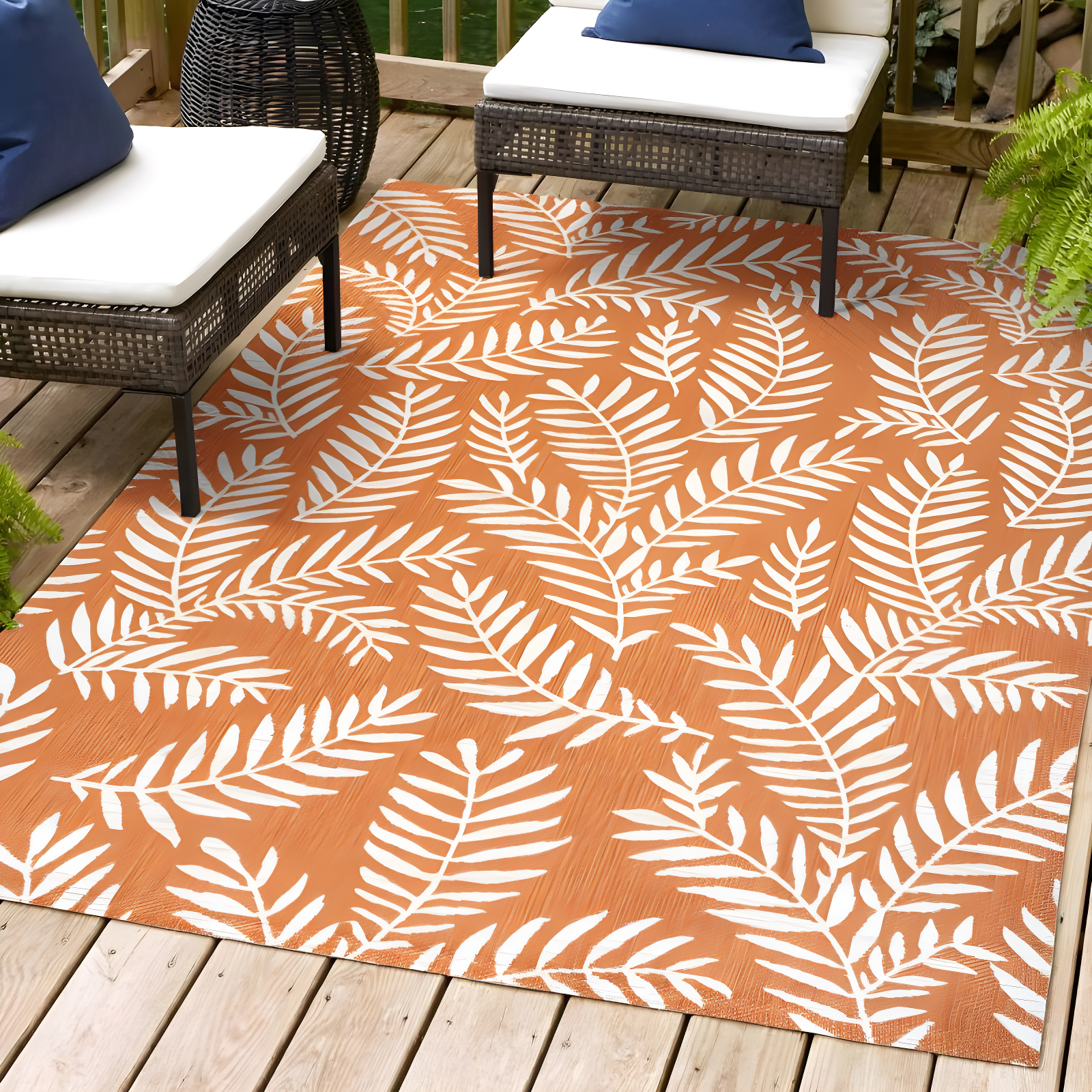Nevis 8' x 10' Orange and Cream Synthetic Area Rug
