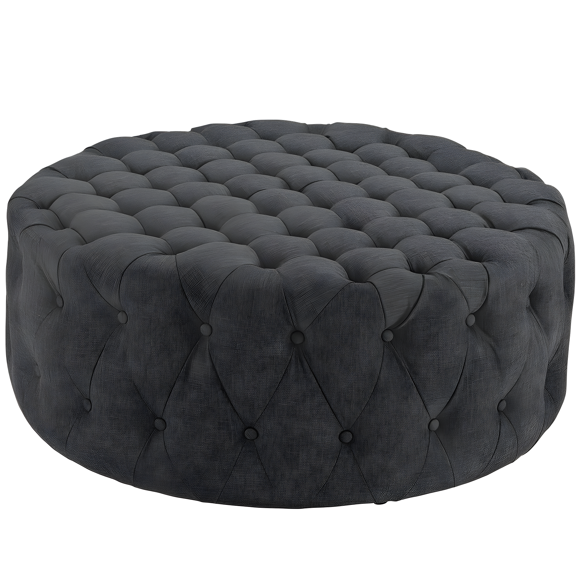 Gray Tufted Round Upholstered Fabric Ottoman