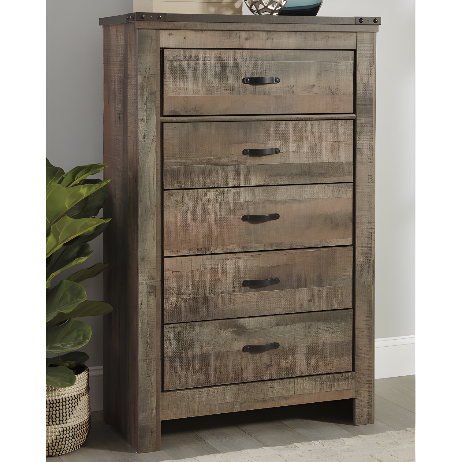 Transitional Brown 5-Drawer Chest with Nailhead Accents