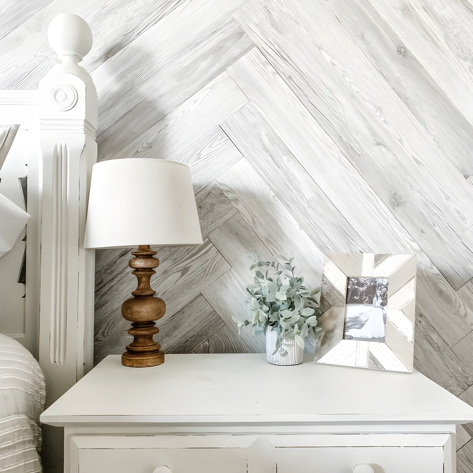 White Wash Narrow Peel and Stick Vinyl Wall Planks