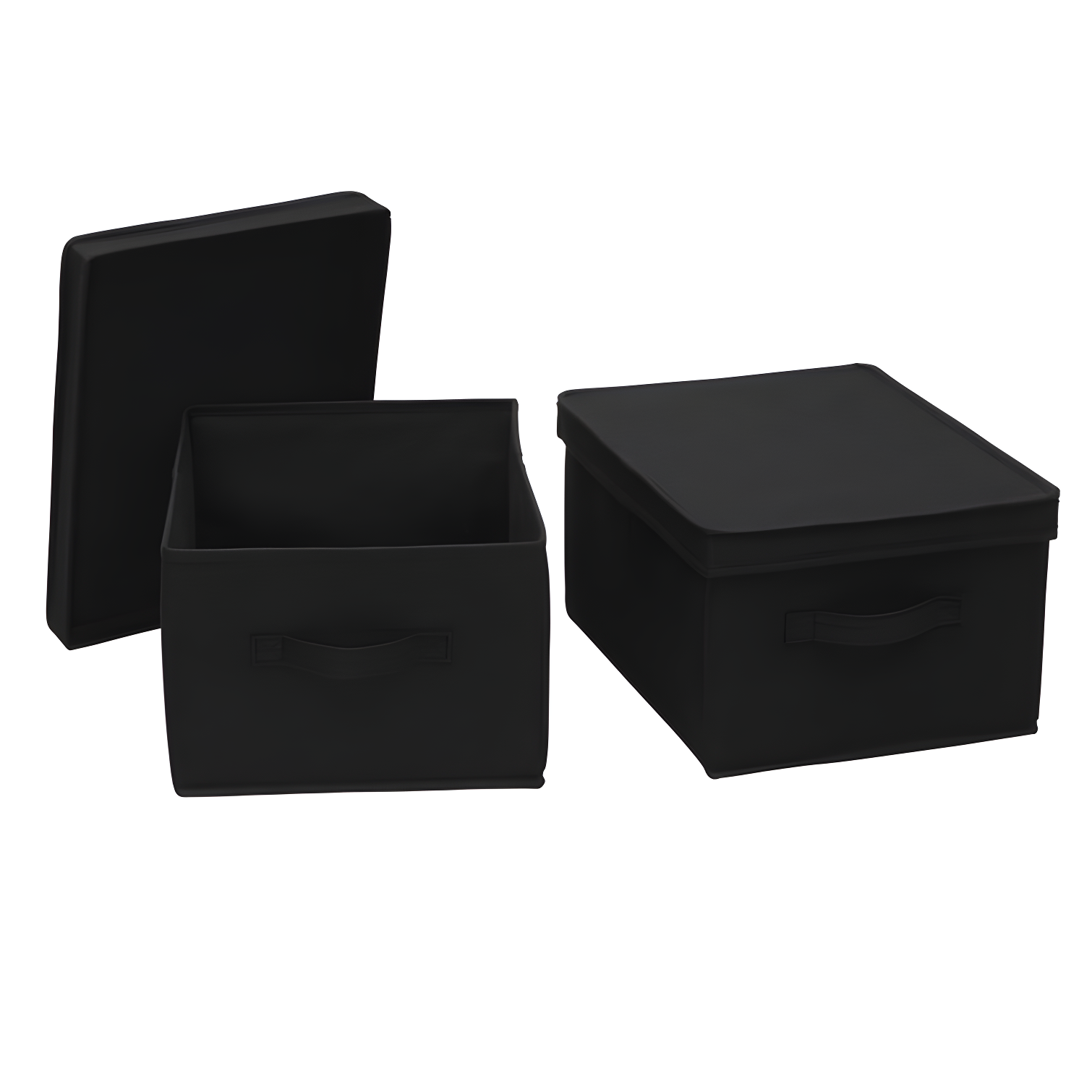 Jumbo Black Linen Stackable Fabric Storage Bins with Lids