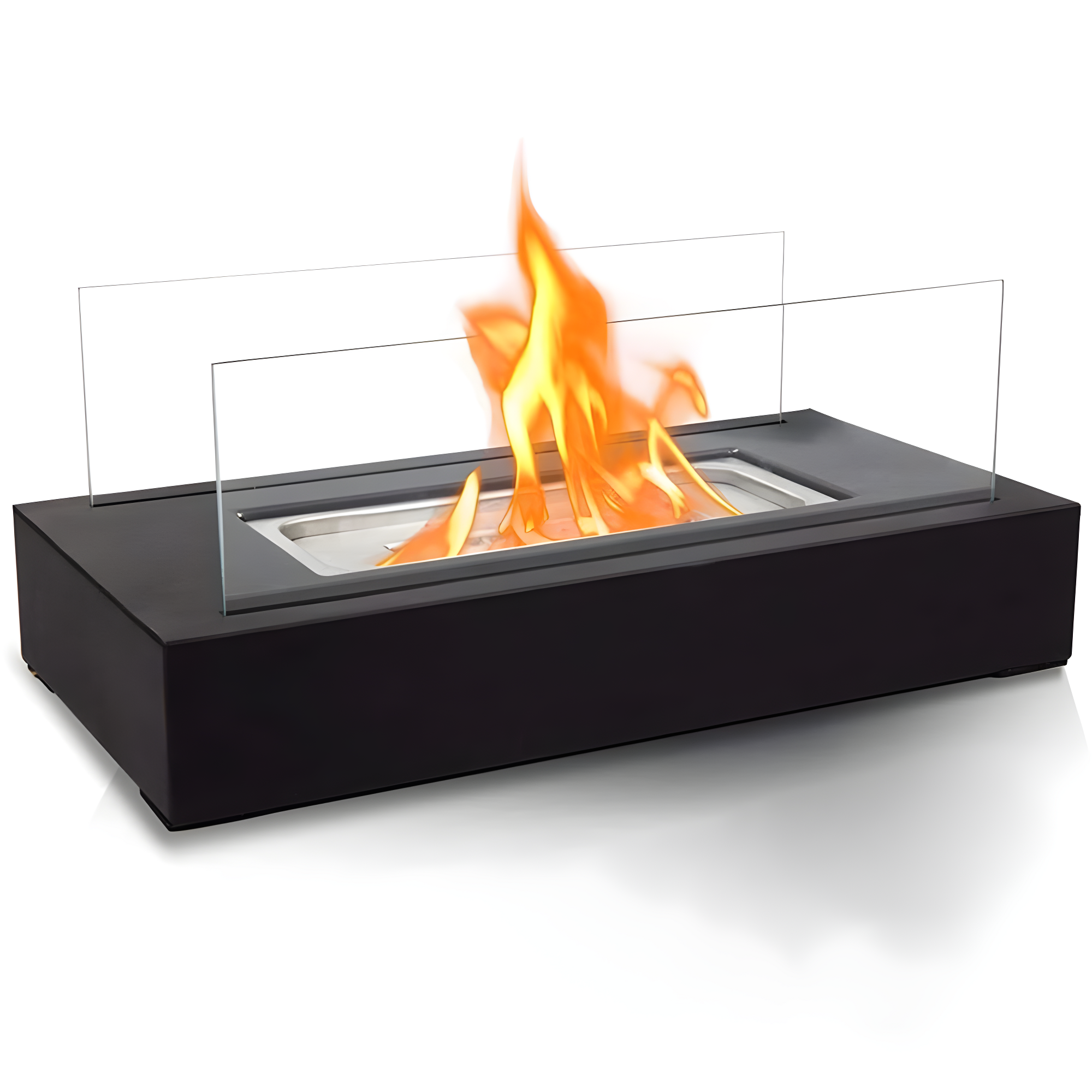 White Stainless Steel Tabletop Firepit with Glass Panels