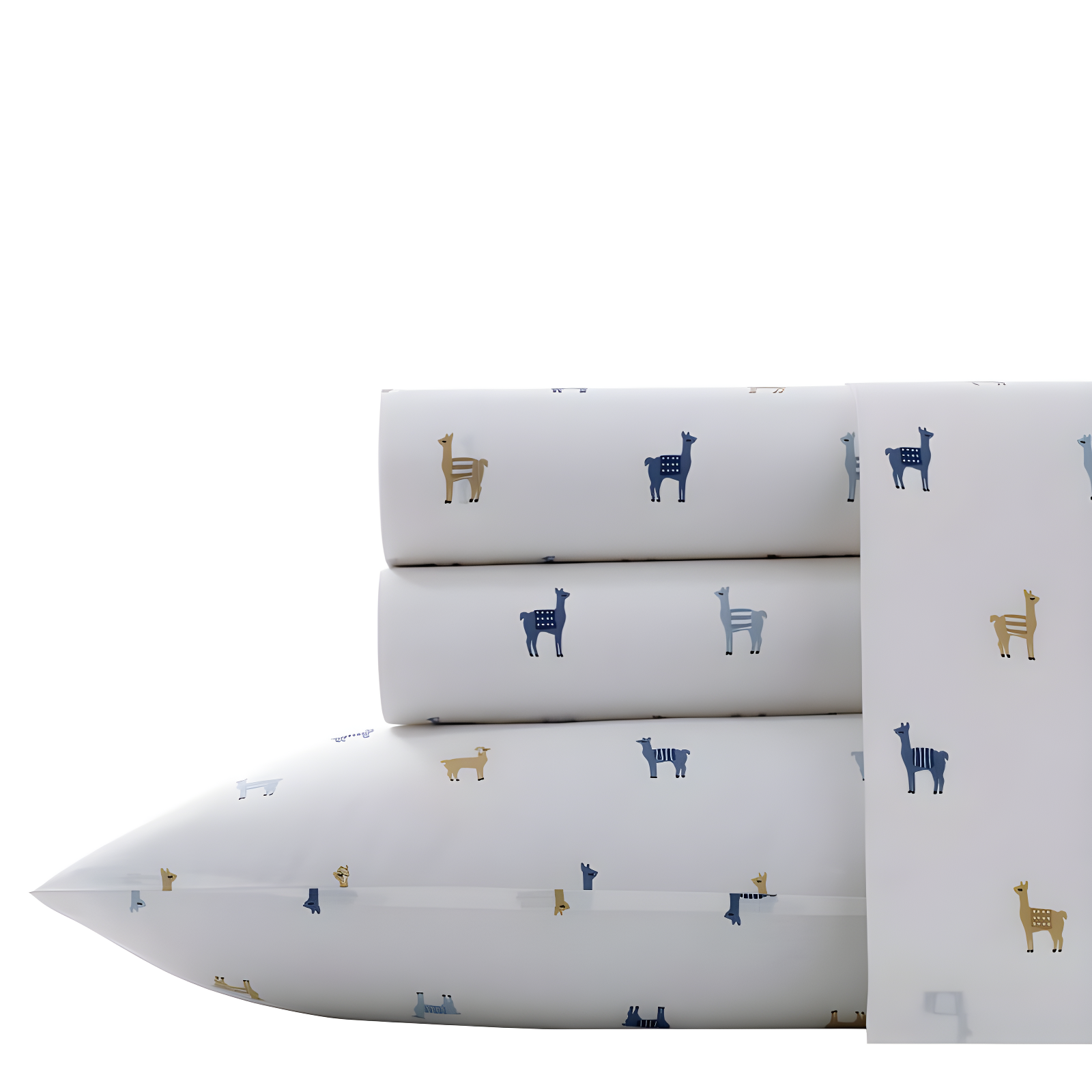 Twin XL Blue Percale Cotton Llama Sheet Set