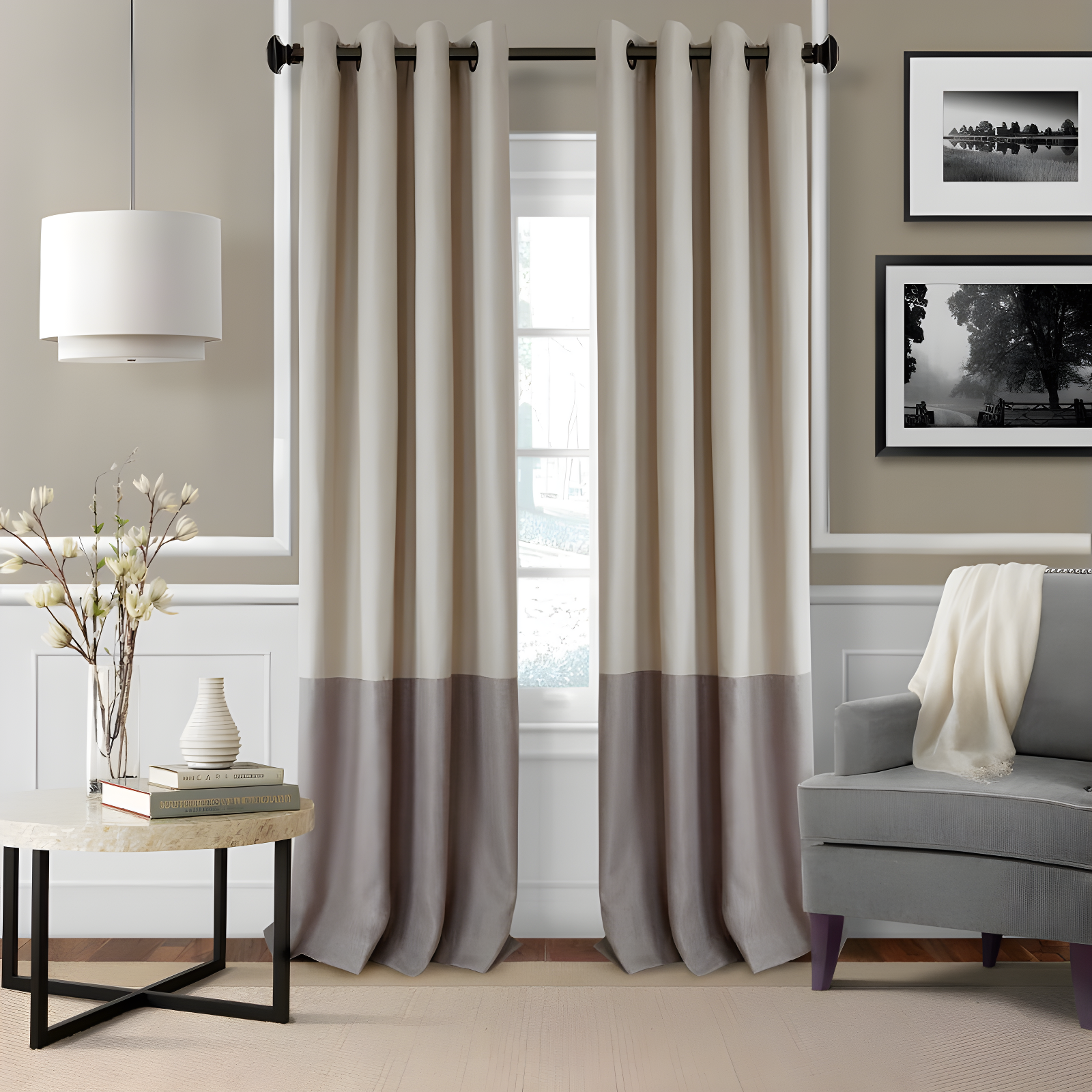 Braiden Linen and Gray Blackout Grommet Curtain Panel