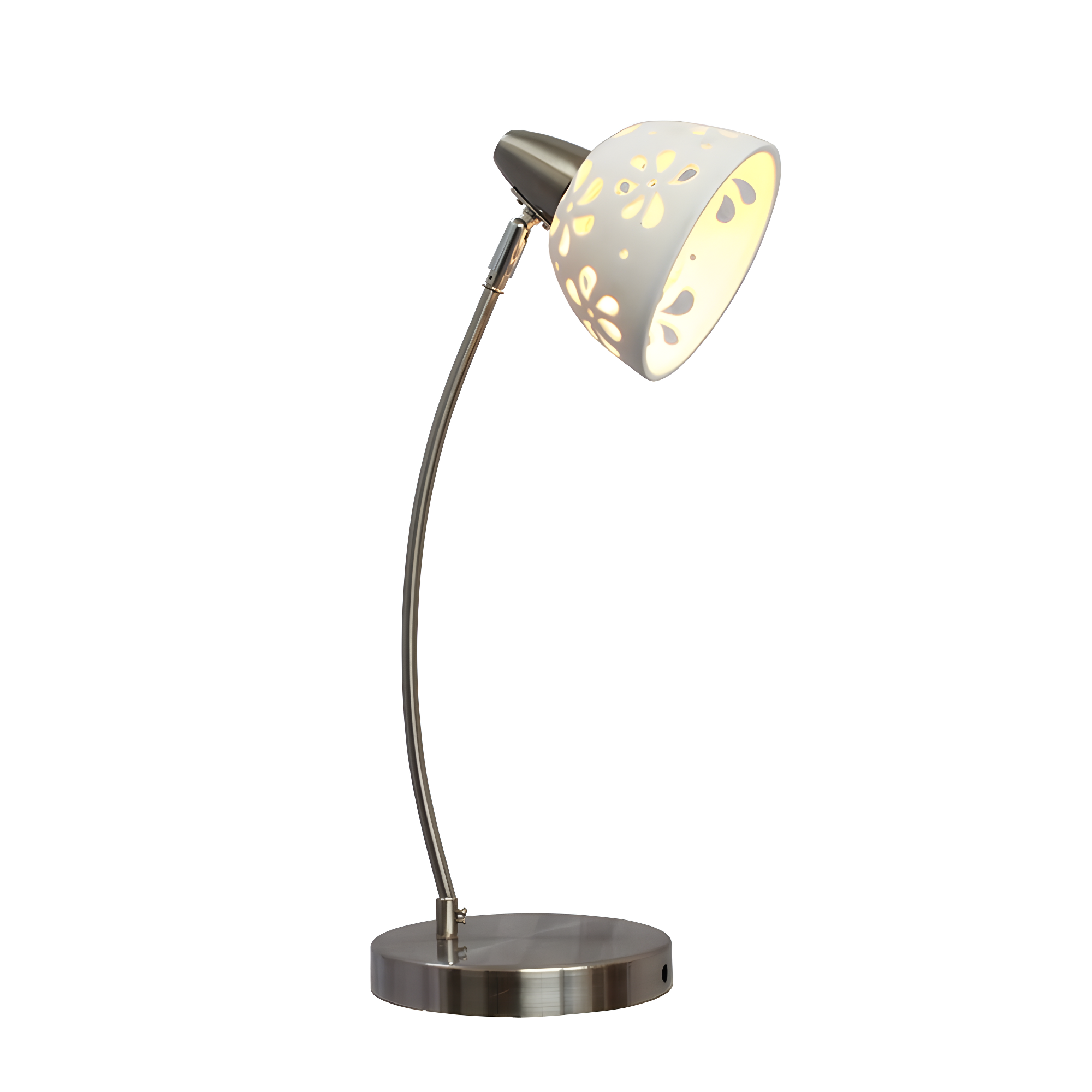 Adjustable White Porcelain Flower Desk Lamp with Brushed Nickel Base