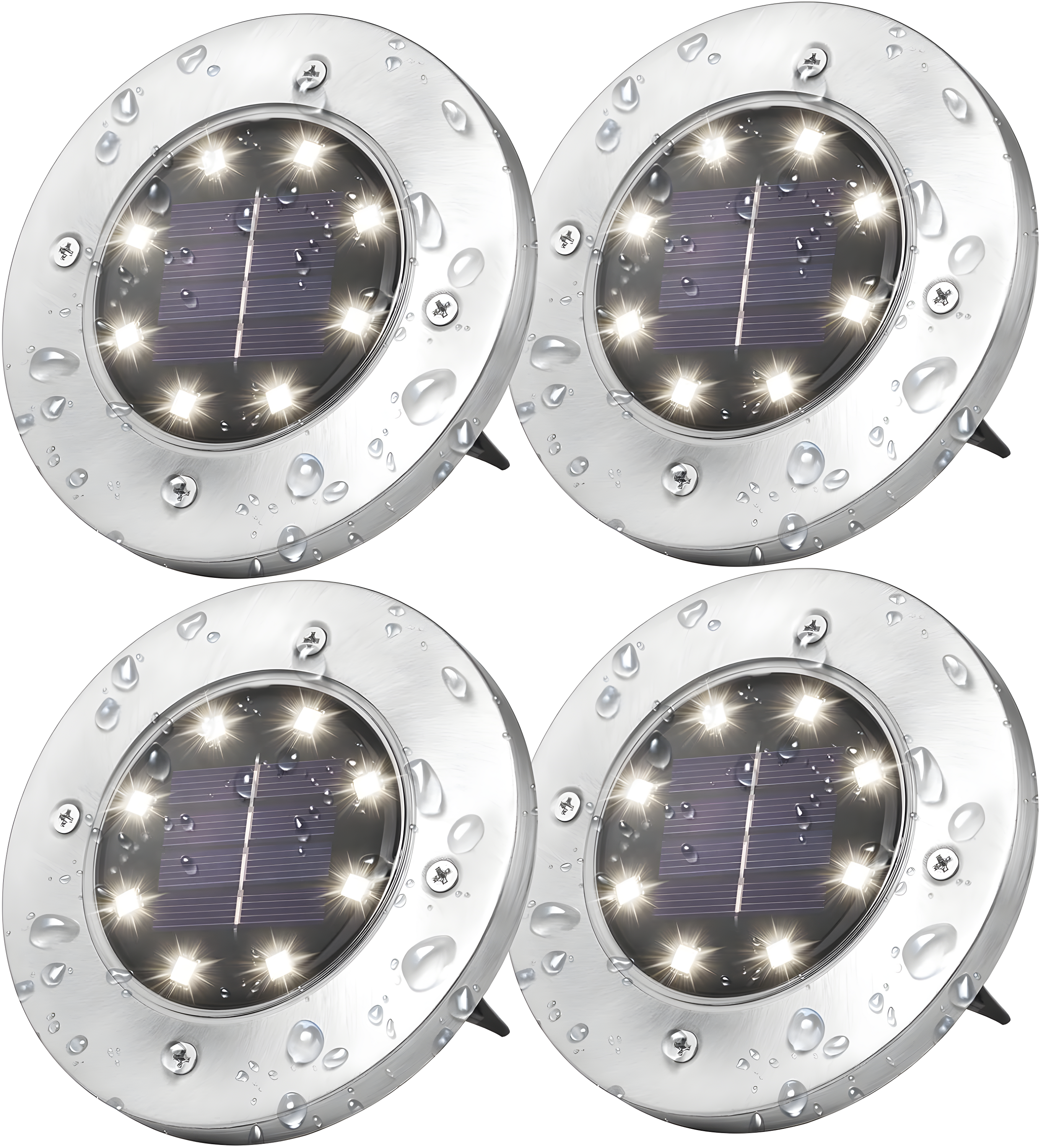 8 LED Solar Disk Pathway Lights in Silver Multipack