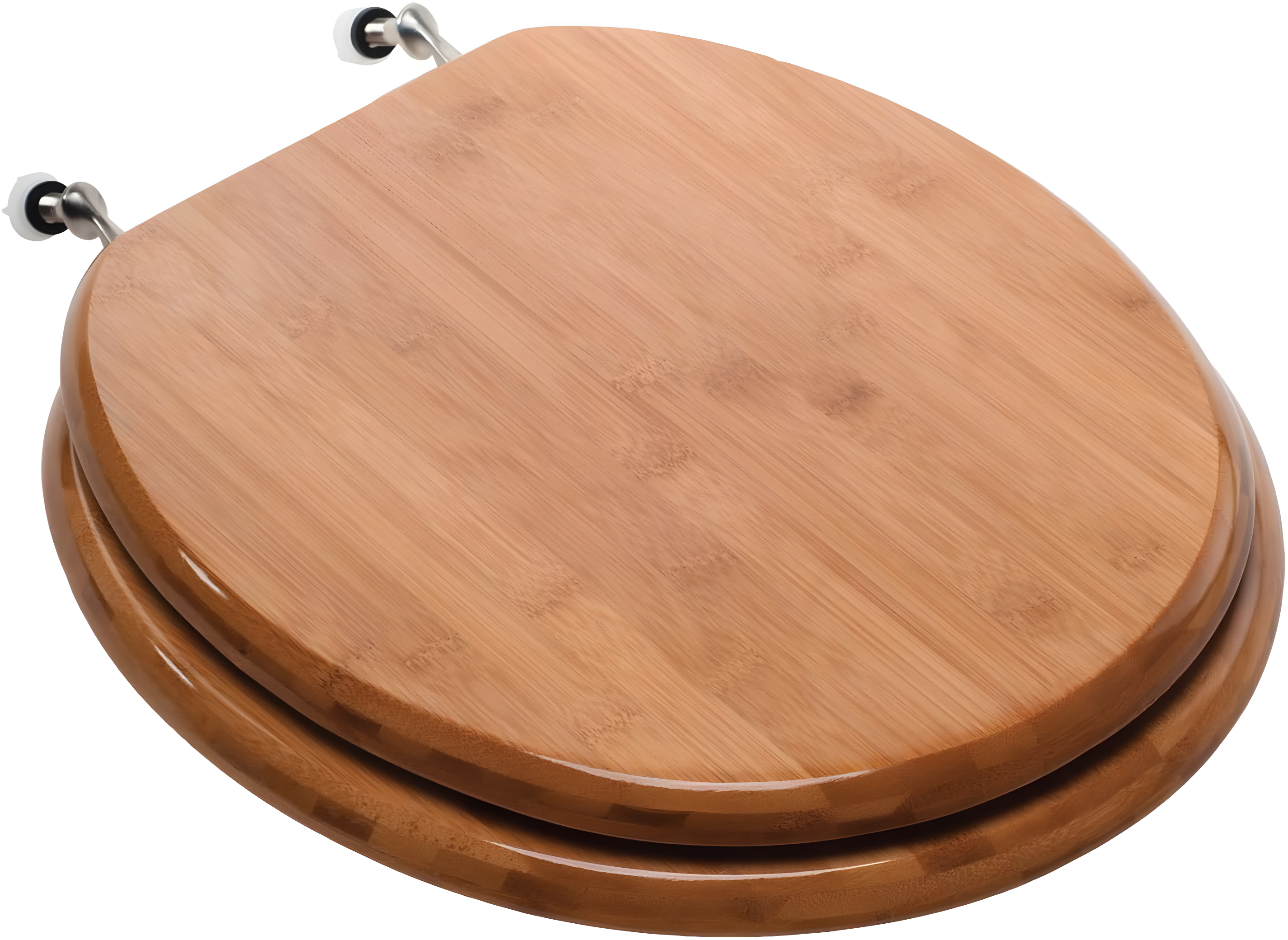 Round Bamboo Toilet Seat with Brushed Nickel Hinges