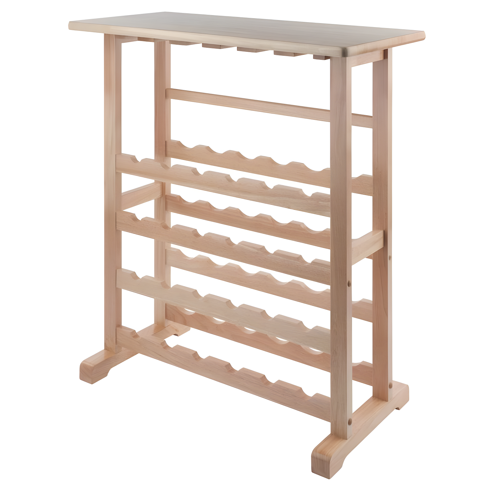 Natural Wood 24-Bottle Wine Rack with Glass Holder