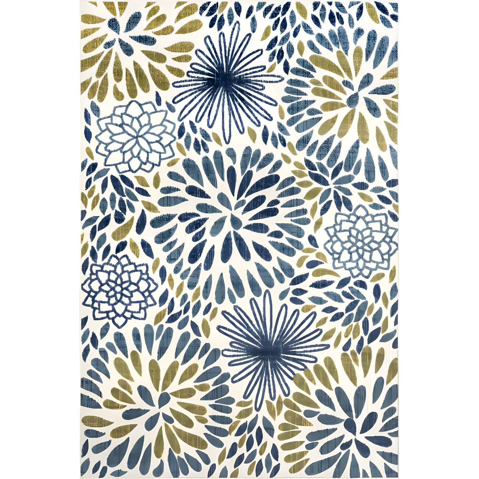 Reversible Teal Green Floral Synthetic 6'7" x 9' Area Rug