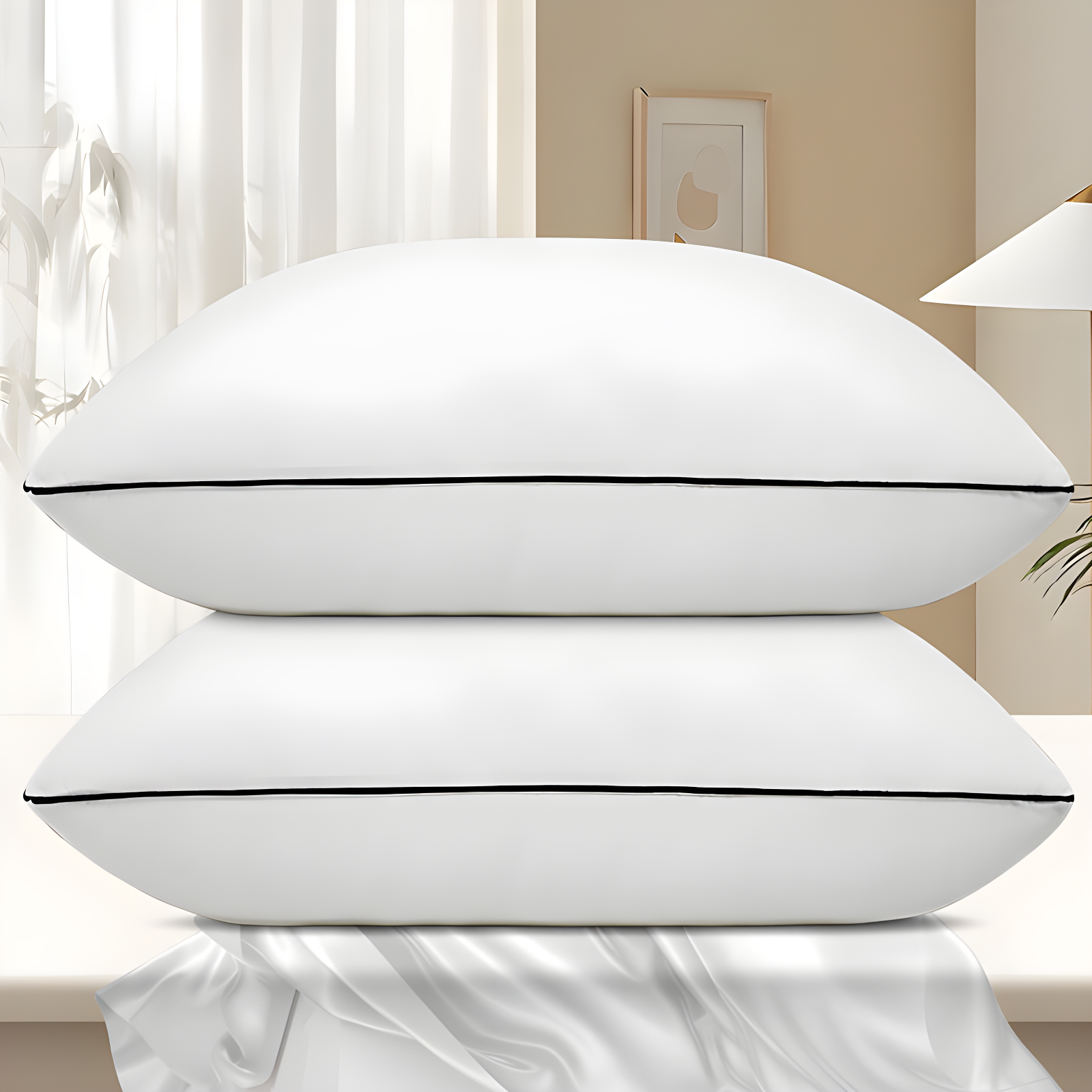 Standard Size White Polyester Cooling Bed Pillows Set of 2