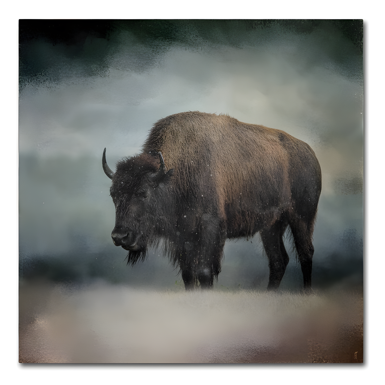 Stormy Day Buffalo Framed Canvas Photography Print