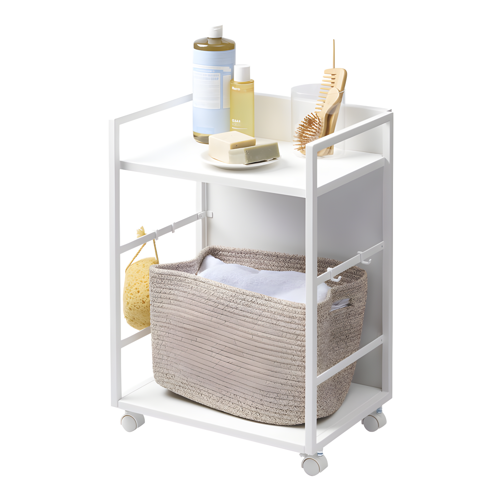 White Steel 24" Two-Tier Hideaway Storage Cart