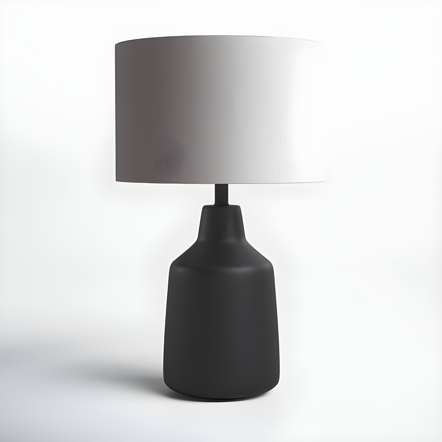 Matte Black Concrete and Metal Table Lamp with Gray Linen Shade